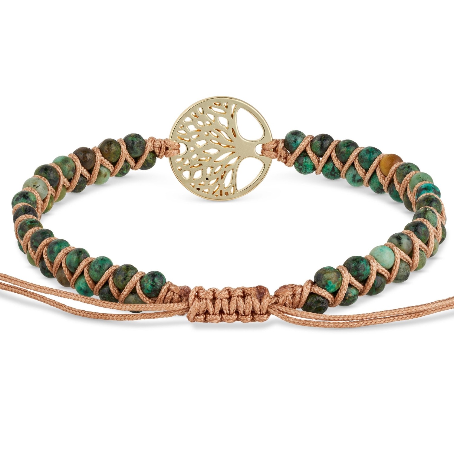 Yoga Armband - Jaspis Edelstein Perlen Grün mit Lebensbaum Anhänger