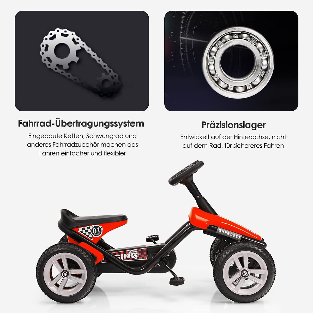 Go-Kart mit Pedalen Fahrzeug Tretauto mit 4 Rädern