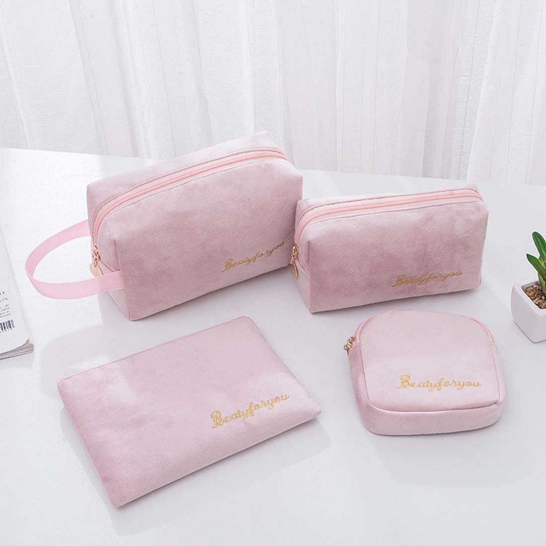 FIDDY Aufbewahrungstasche Tragbare Make-up-Aufbewahrungstasche für Damen (vierteiliges Set aus tragbaren Aufbewahrungstaschen mit großem Fassungsvermögen, 4-tlg)
