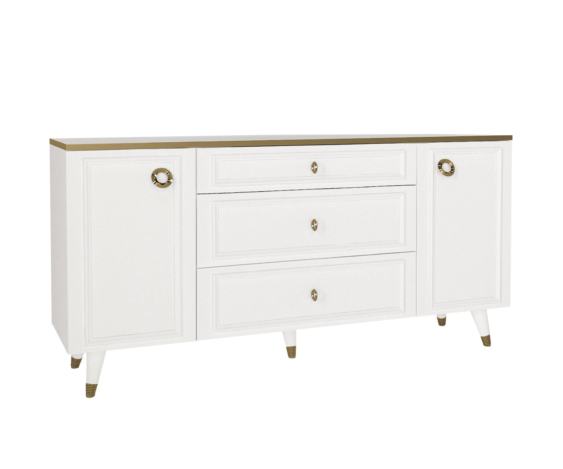 moebel17 Anrichte Sideboard Cornelia Weiß, Pflegeleichte Oberfläche, Sideboard mit Spiegel, Bietet viel Stauraum