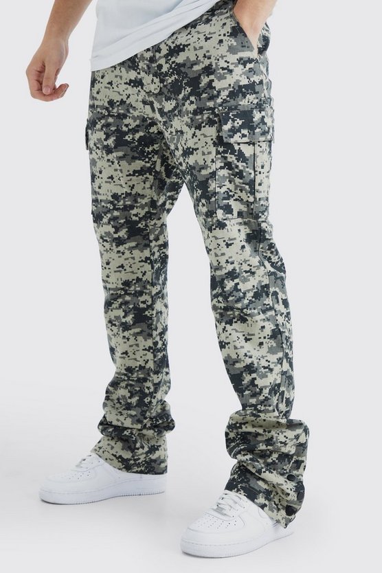 Tall Slim-Fit Camouflage Cargohose mit Druckknöpfen