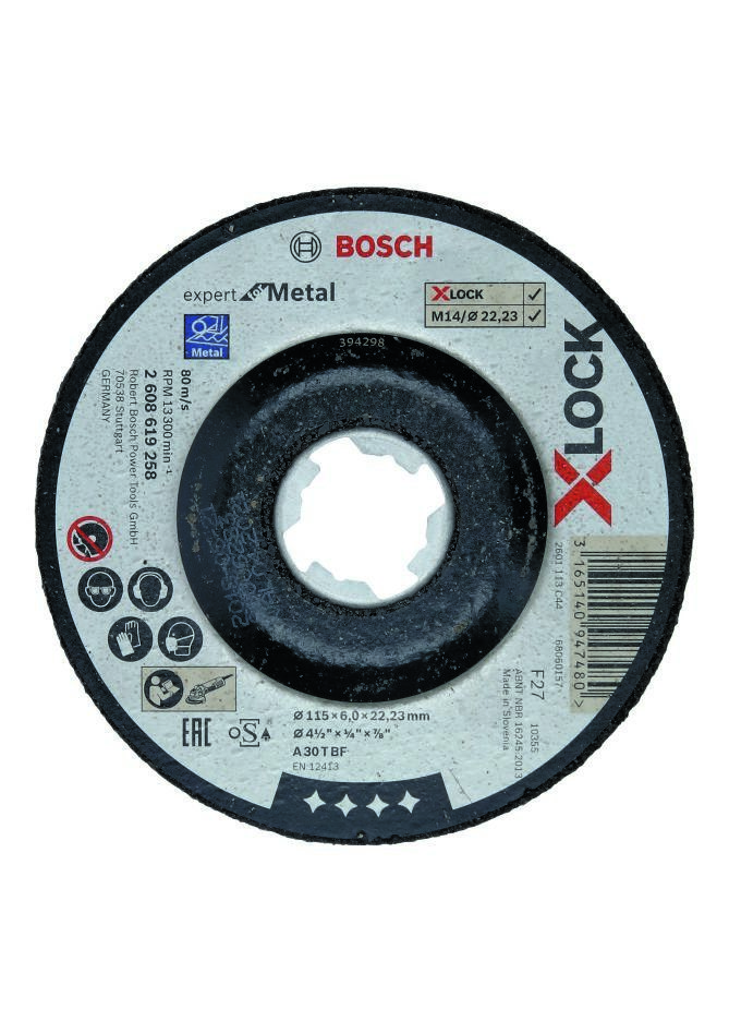 Disc de debavurare Bosch Blue Accessories 2608619258 X-LOCK Expert pentru metal, 115 mm x 6,0 mm, gaură conică a arborelui A 30 T BF