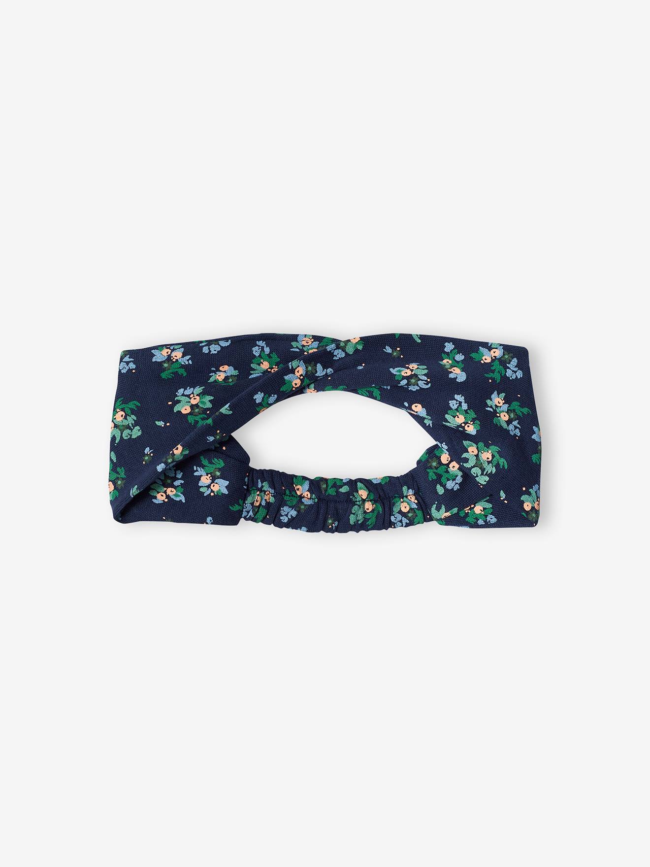 Ensemble combinaison et bandeau bébé fille en molleton bleu nuit