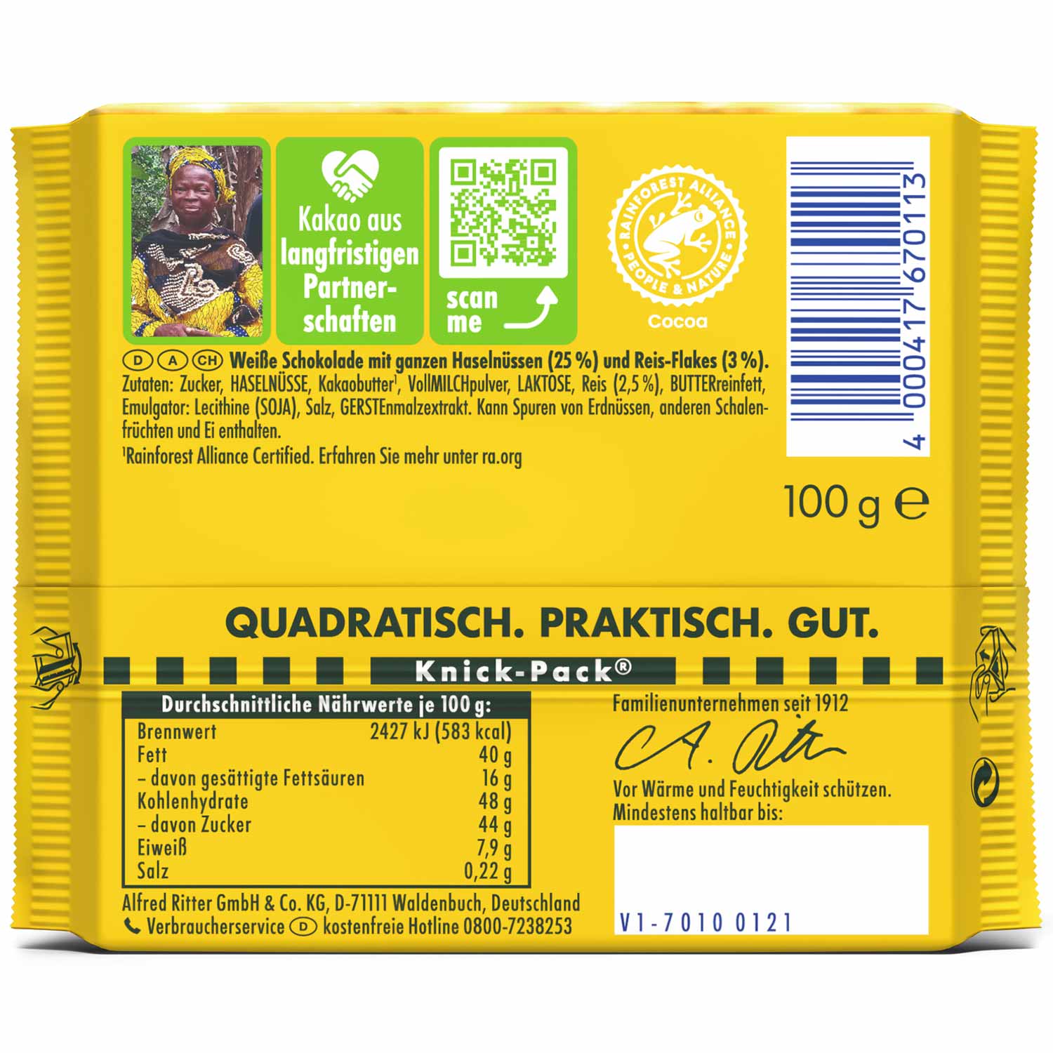 Ritter Sport Nuss-Klasse Weisse Voll-Nuss 100g