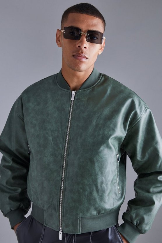 Kastige PU-Bomberjacke