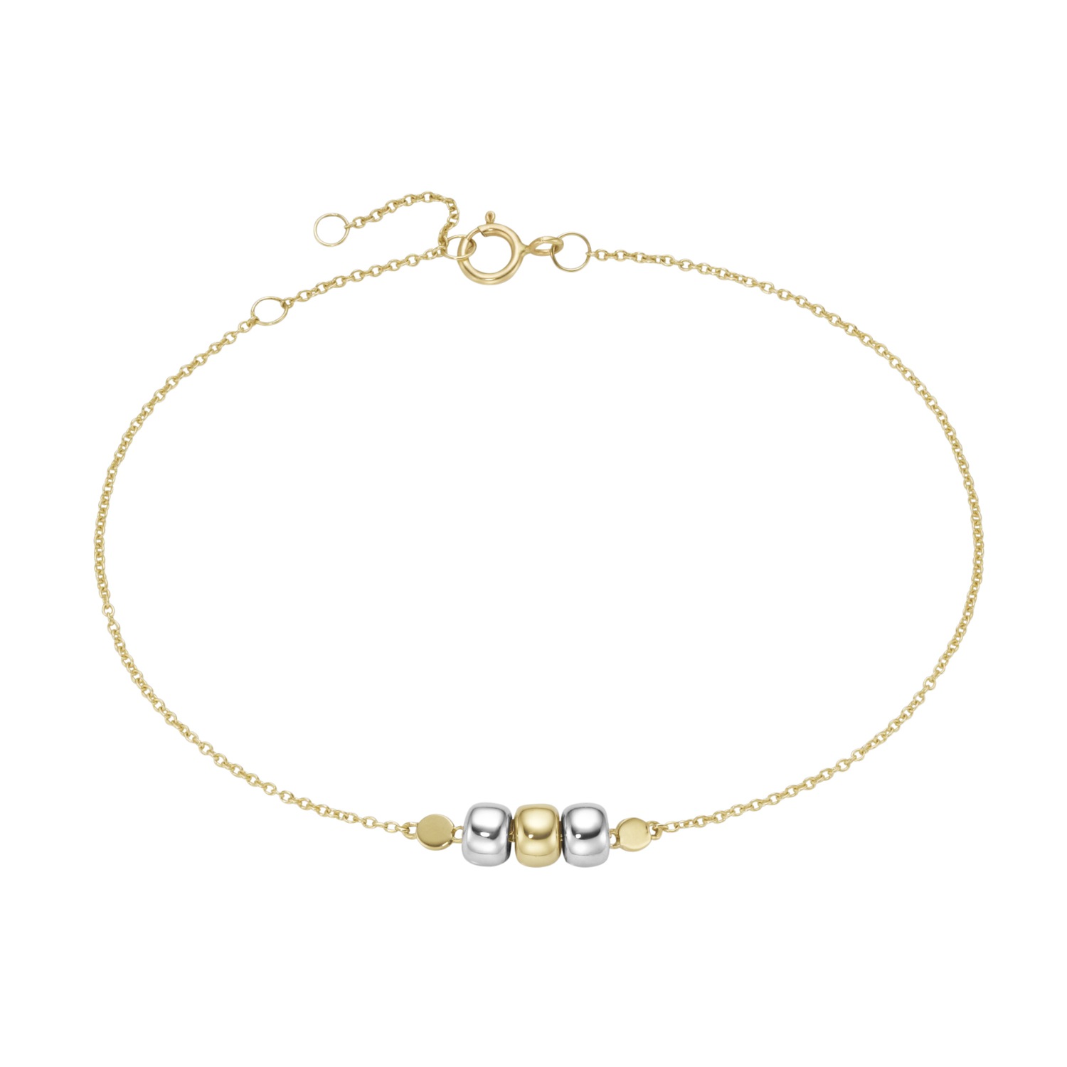 Armband mit drei kleinen Rondellen. bicolor. Gold 375