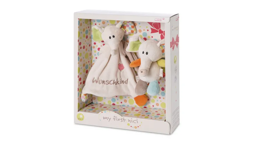 NICI Schmusetier Elefant Dundi und Schmusetuch in Geschenkverpackung