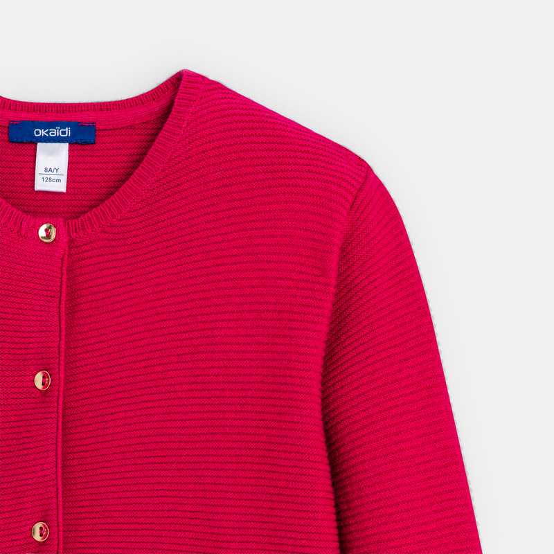 Gilet côtelé boutonné rose fille