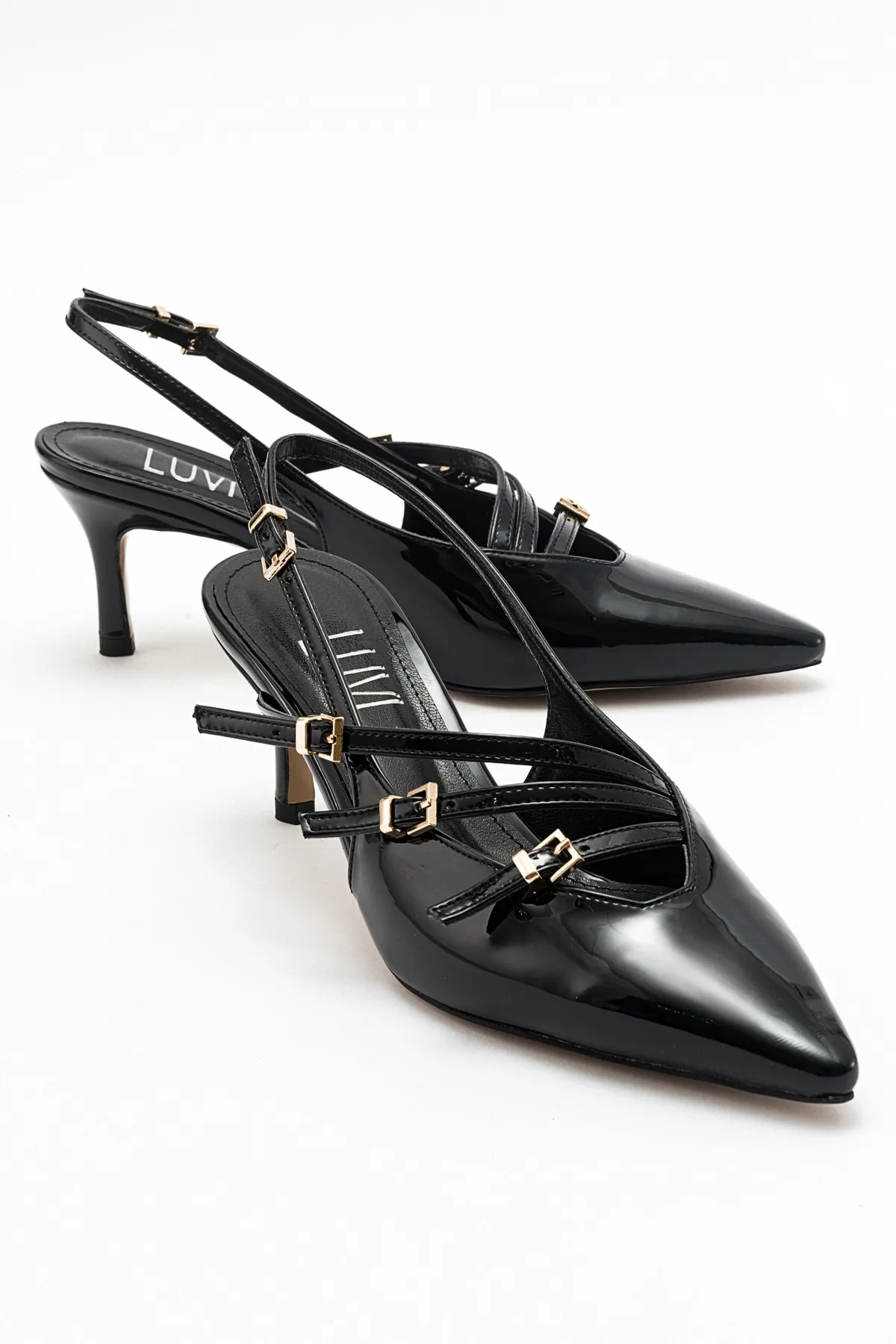 LuviShoes  MAGRA Damen-Schuhe mit Absatz aus schwarzem Lackleder
