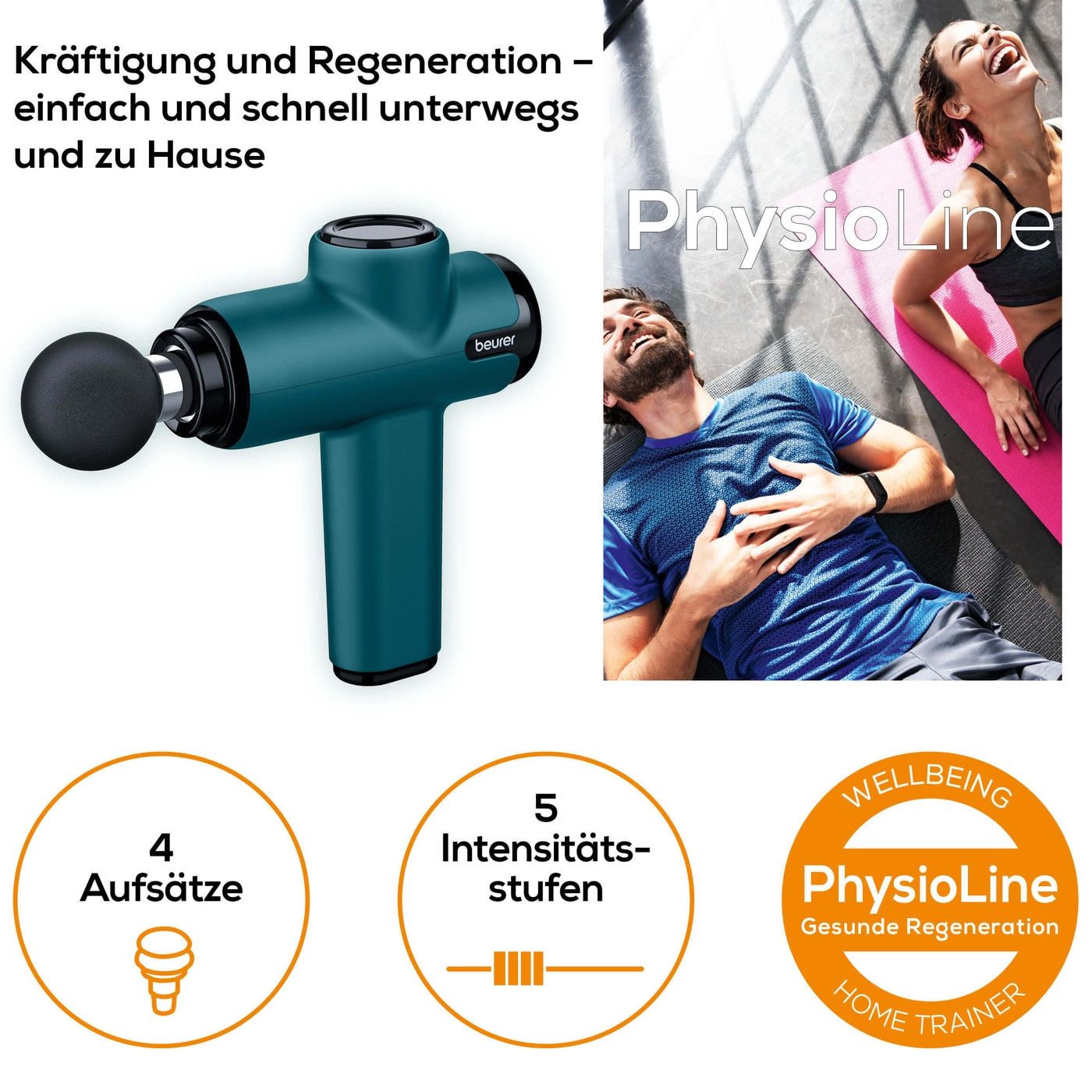 Beurer MG 99 MASSAGE GUN compact-Kompakte Massagepistole zur gezielten Muskelmassage mit 4 Aufsätzen