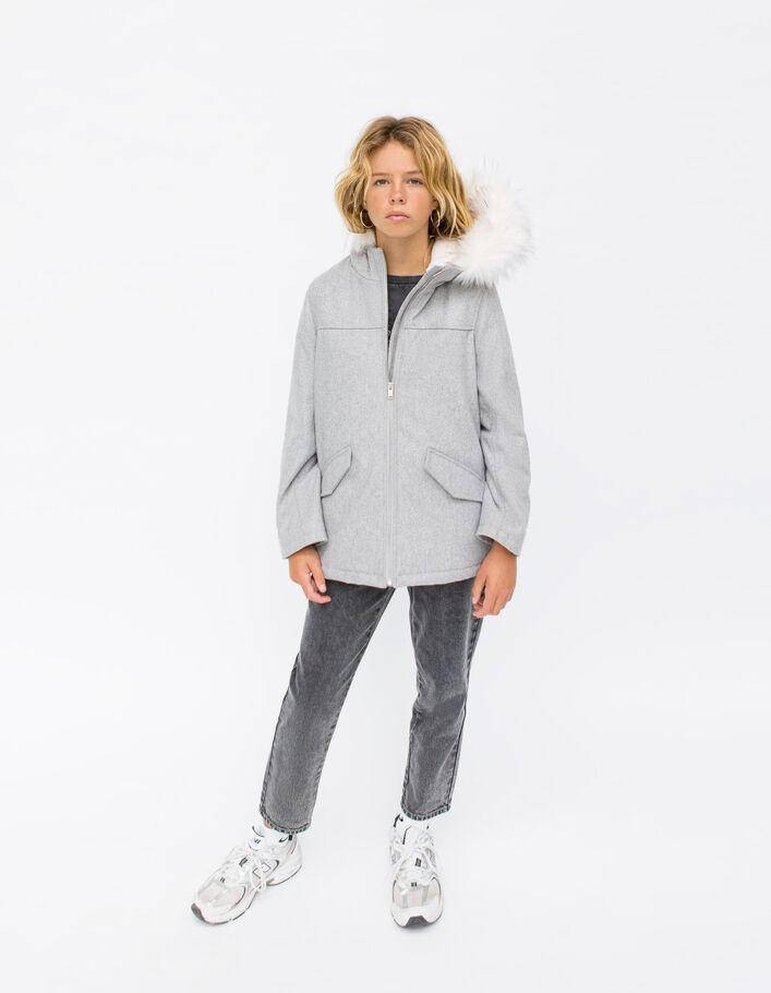 Manteau gris fourré esprit caban fille