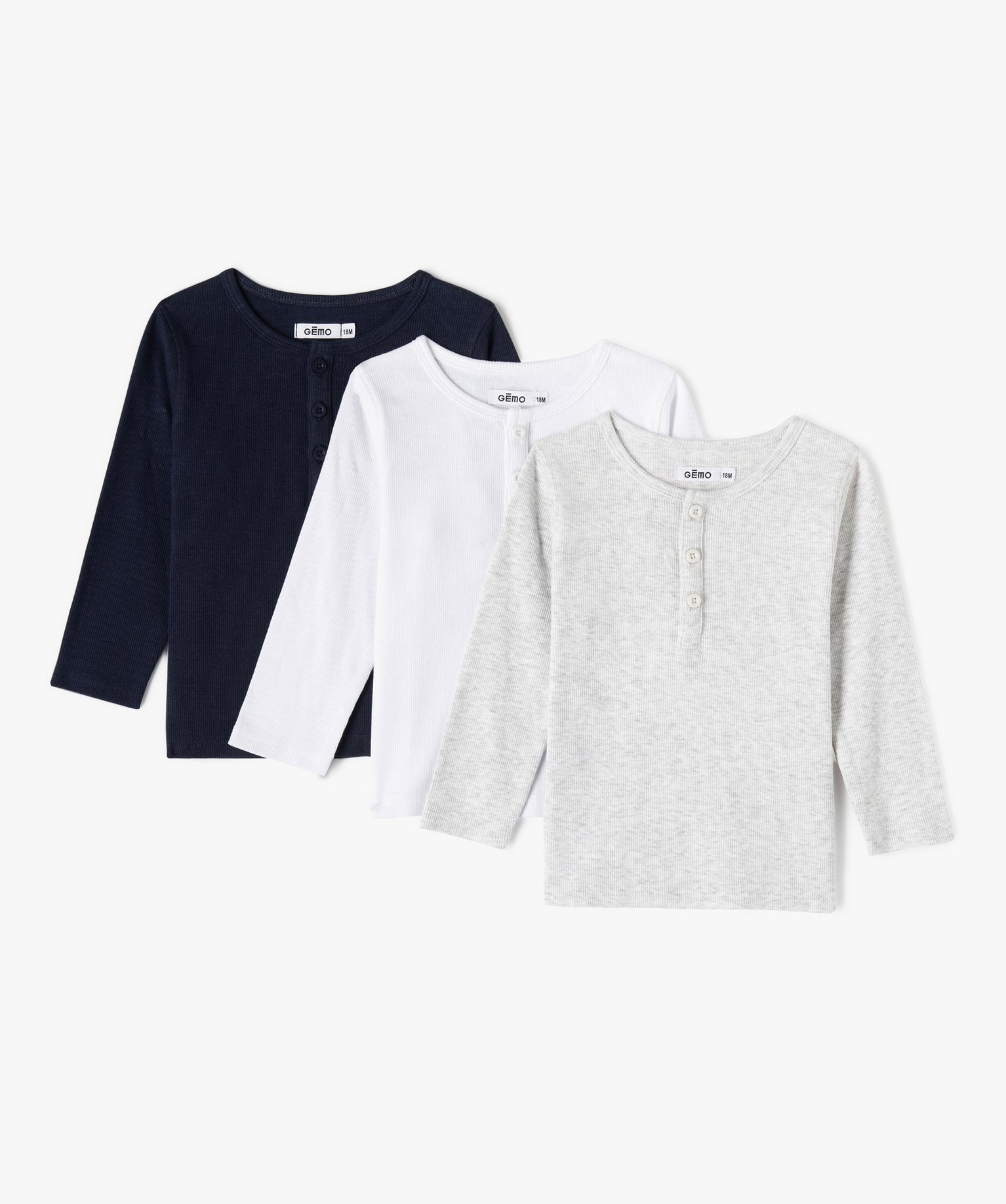 Tee-shirt bébé Garçon en maille ctelée et col tunisien... gris | GEMO