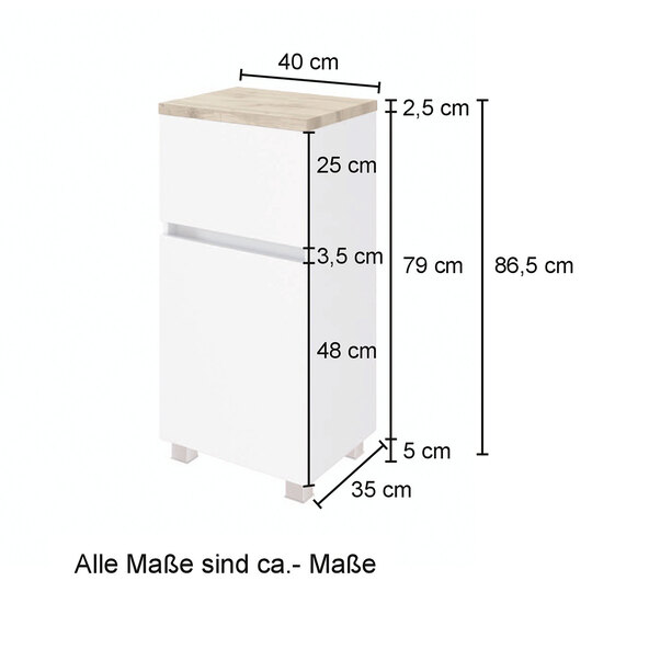 Unterschrank Bristol, 40 cm, matt grau/grafitgrau