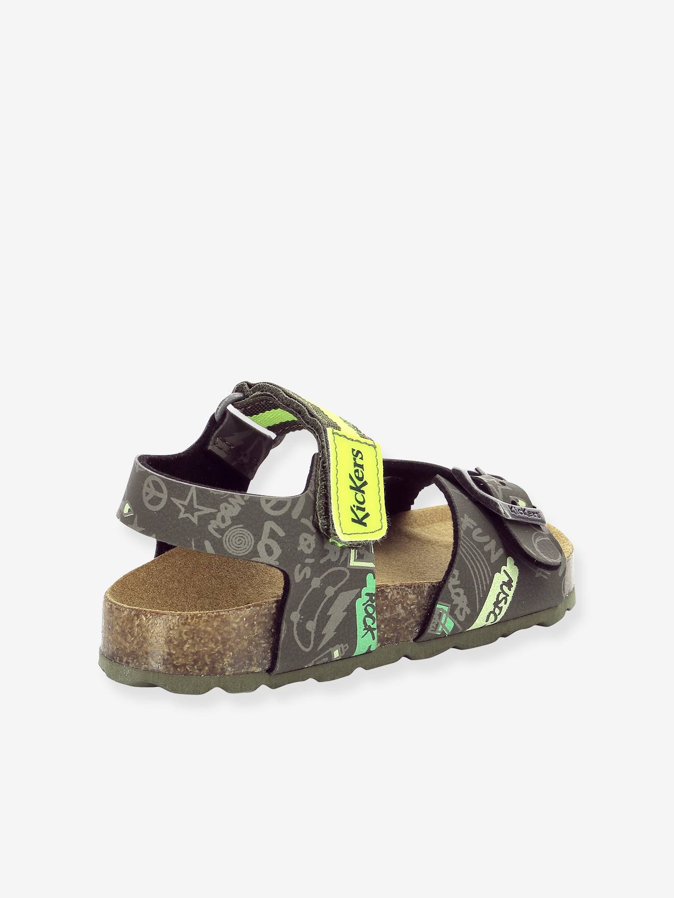 Sandales cuir garçon Sostreet Sokick KICKERS® kaki jaune imprimé