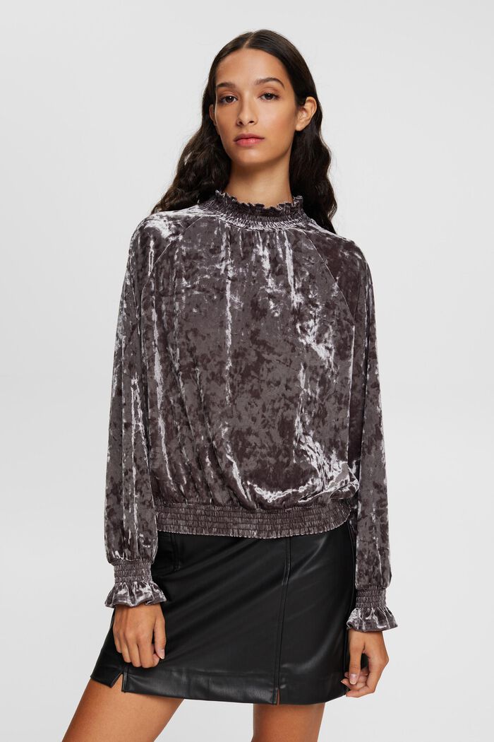 Longsleeve aus Samt mit gesmokten Details