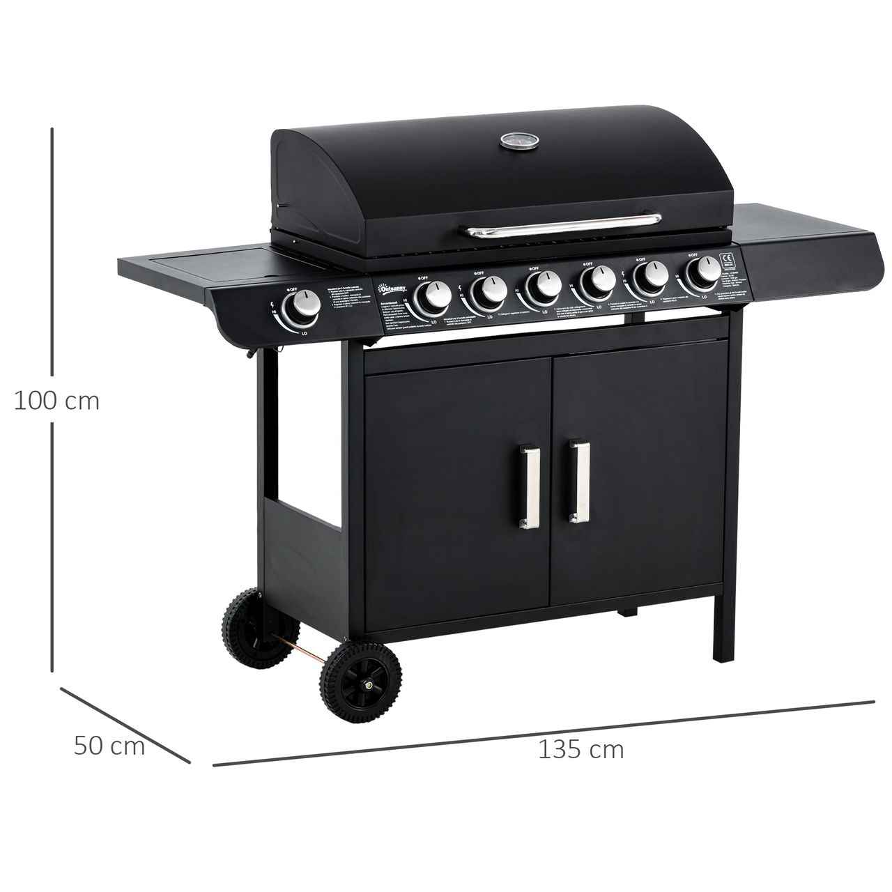 Outsunny Gasgrill BBQ Metall Schwarz 135 x 50 x 100 cm