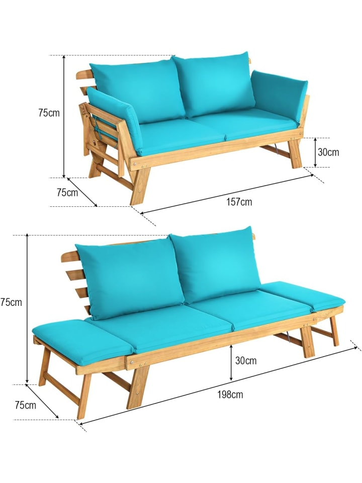COSTWAY Gartenbank Schlafsofa in Türkis günstig kaufen onesize