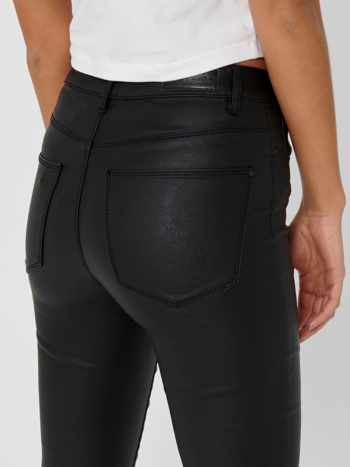 ONLY Skinny Fit Jeans PU Kunstleder Hose Mid Rise Pants Trousers ONLANNE in Schwarz günstig kaufen XS