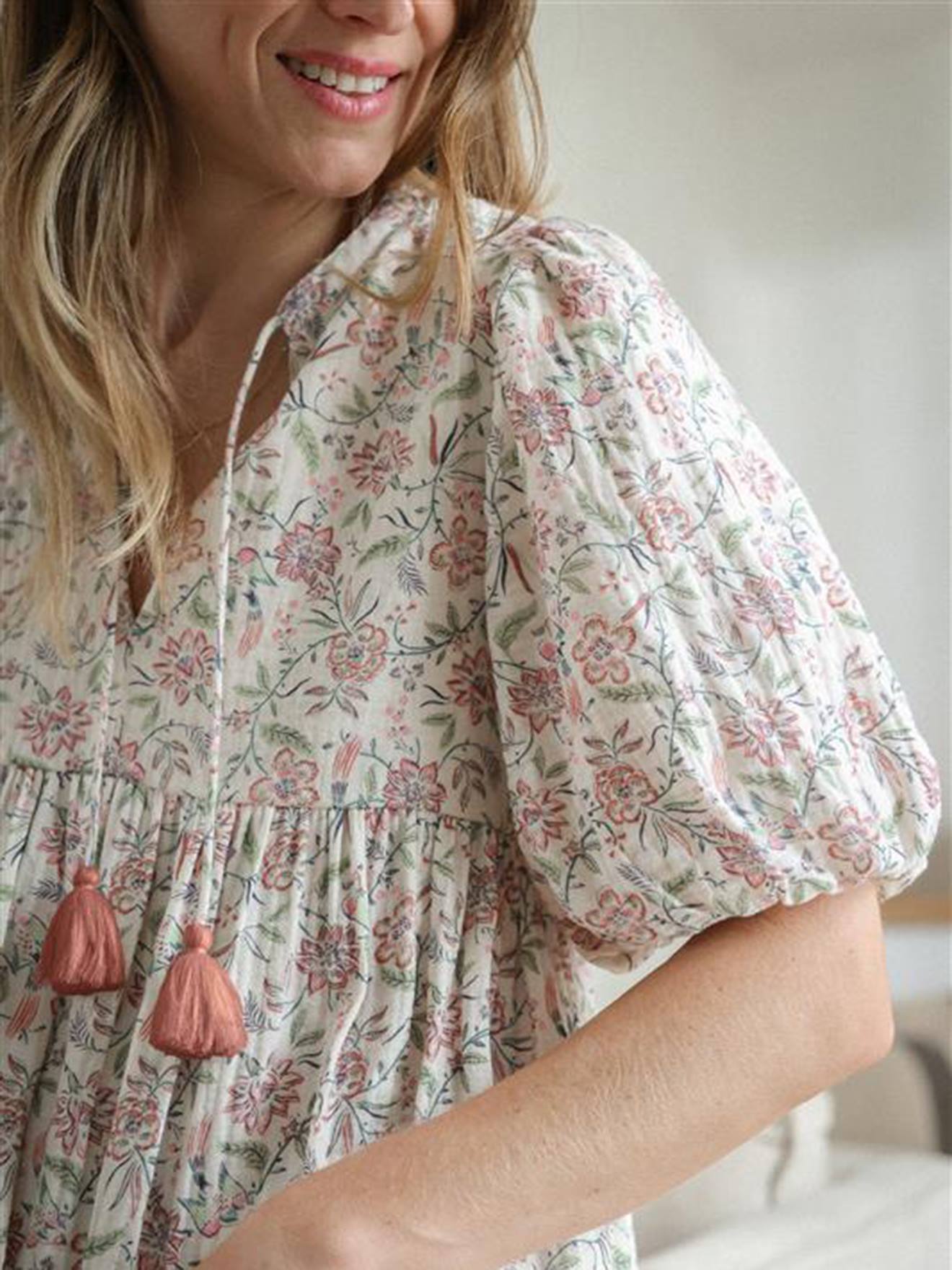 Vertbaudet Damen Kleid aus geblümtem Musselin, Muttertags-Capsule - vanille