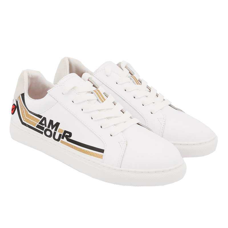 Baskets en cuir Simone retro amour blanc/gold