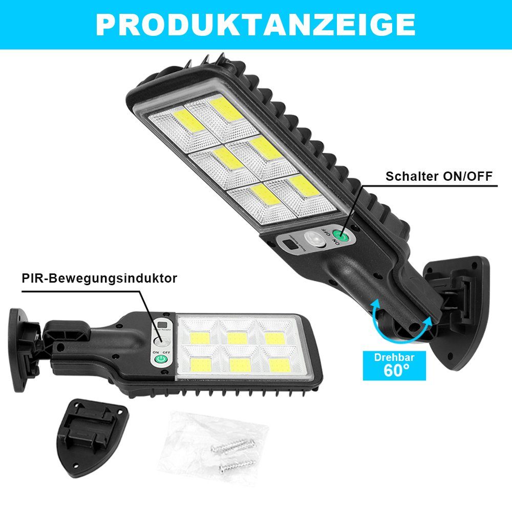 MUPOO LED Solarleuchte Solarleuchte für Außen,LED Solar Straßenlaterne Wasserdicht, Solar Straßenlampe für Außenwand, Garten, Straße, Veranda, 180° Einstellbar 1 Stück Solarlampe mit Bewegungssensor Straßenleuchte