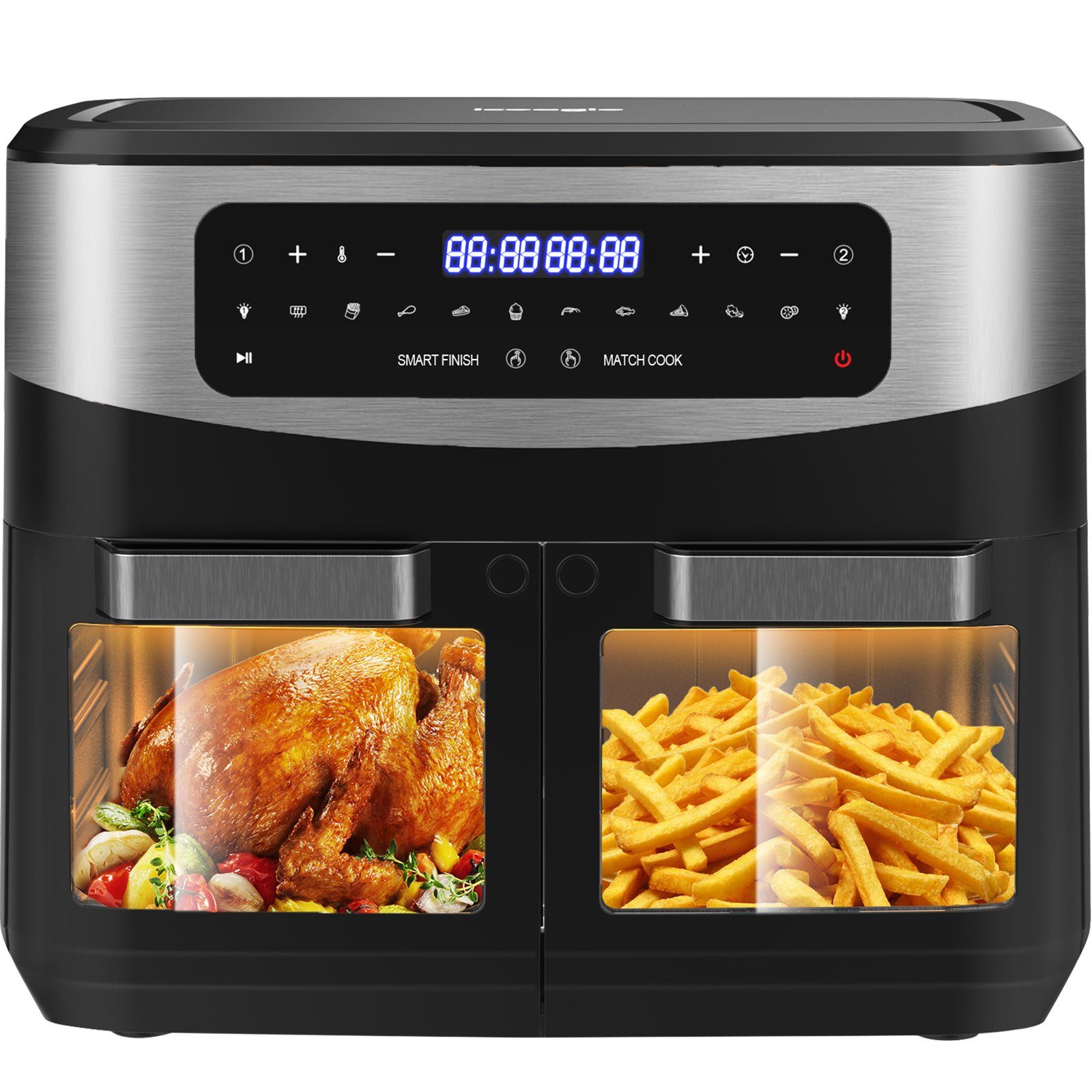 iceagle Heißluftfritteuse 5511D XXL, Air fryer 12L ohne fett, LED Touchscreen,Braten, 2200,00 W, LED Touchscreen, spuelmaschinengeeignet, Sync Finish Funktion, ohne Ol