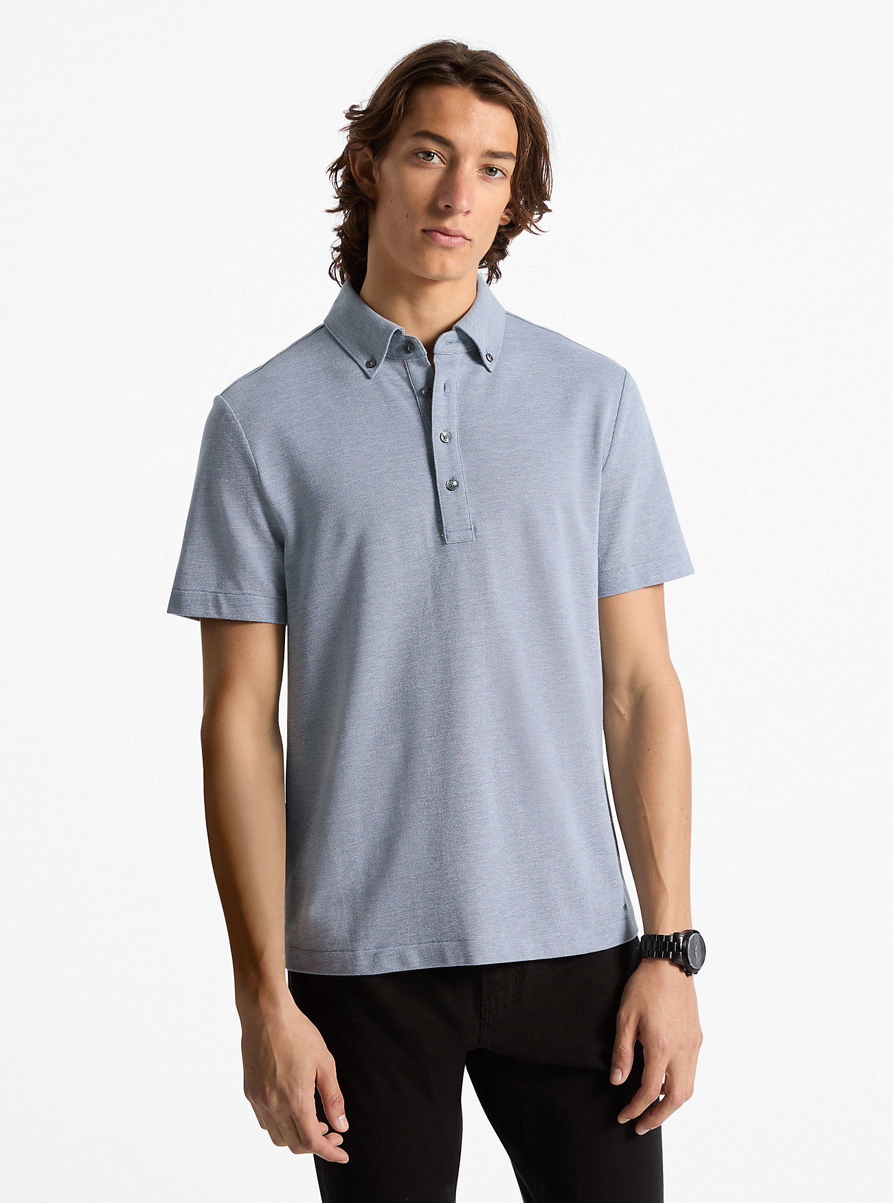 Cotton Blend Piqué Oxford Shirt - DARK CHAMBRAY