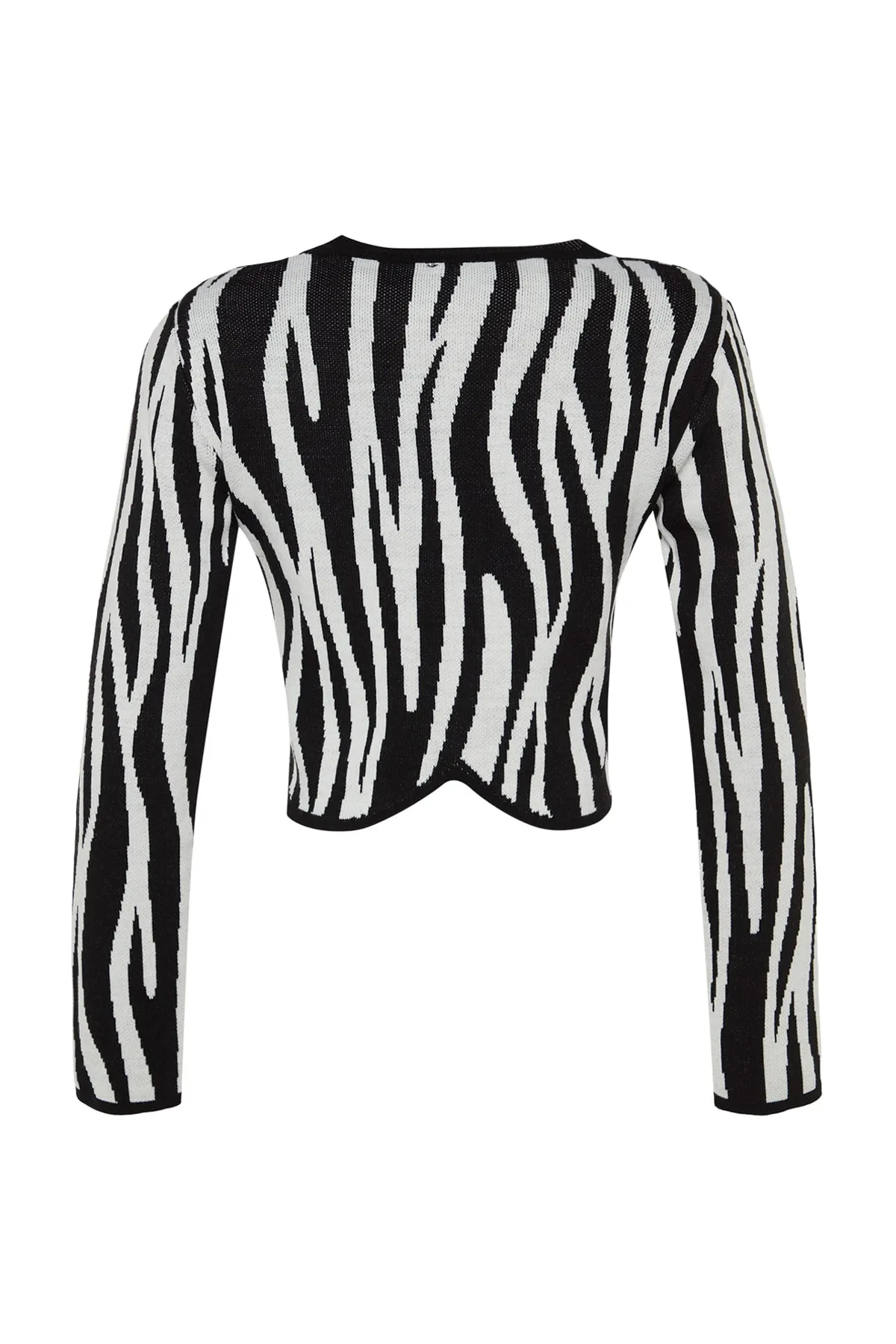 Trendyol Collection  Schwarzer kurzer Strickpullover mit Rundhalsausschnitt und Farbblockdesign TWOAW24KZ00694