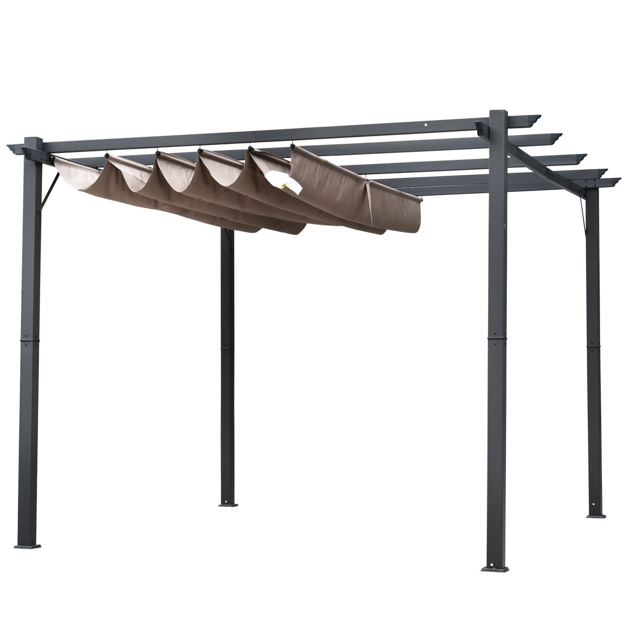 Outsunny Pergola Pavillon Terrassenüberdachung mit Schiebedach Garten Alu Kohlegrau Kaffeebraun 3x3x2,23 m
