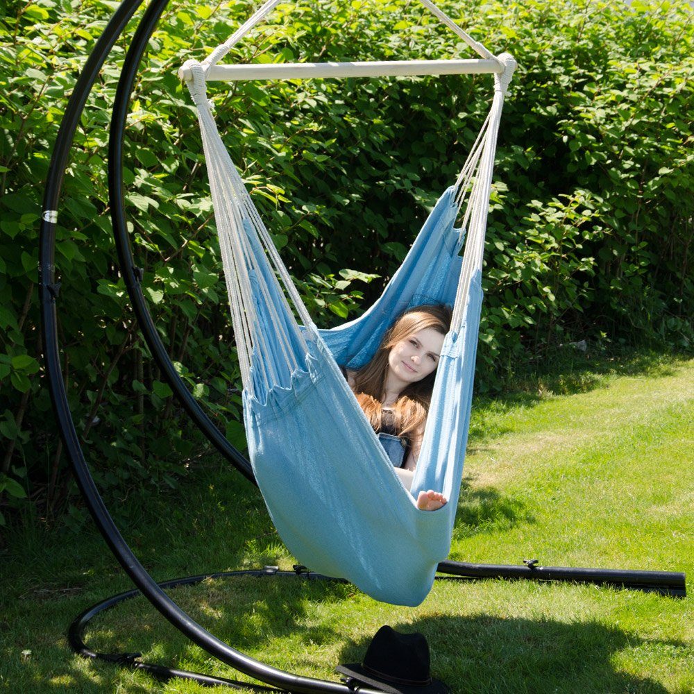 AMANKA Hängematte XXL Hängesessel Spreizstab mit Abrutschschutz Blau, 185x130cm bis 150 kg Blau