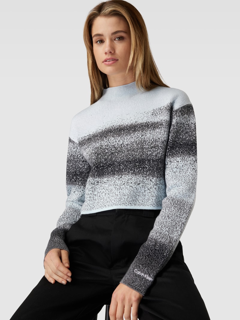 Cropped Strickpullover mit Allover-Muster Modell 'SPRAY' in hellblau