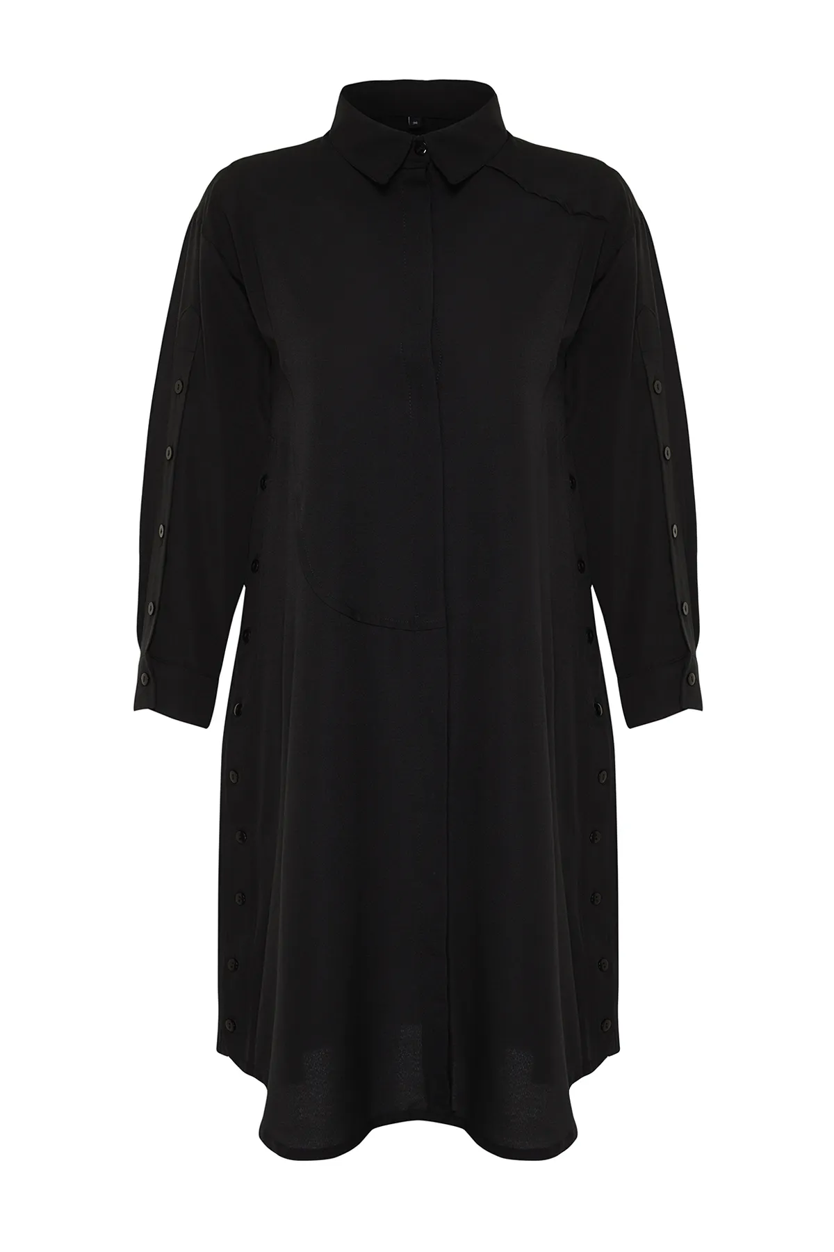 Trendyol Modest  Schwarzes langes gewebtes Hemd mit Knopfdetail TCTSS24TG00053