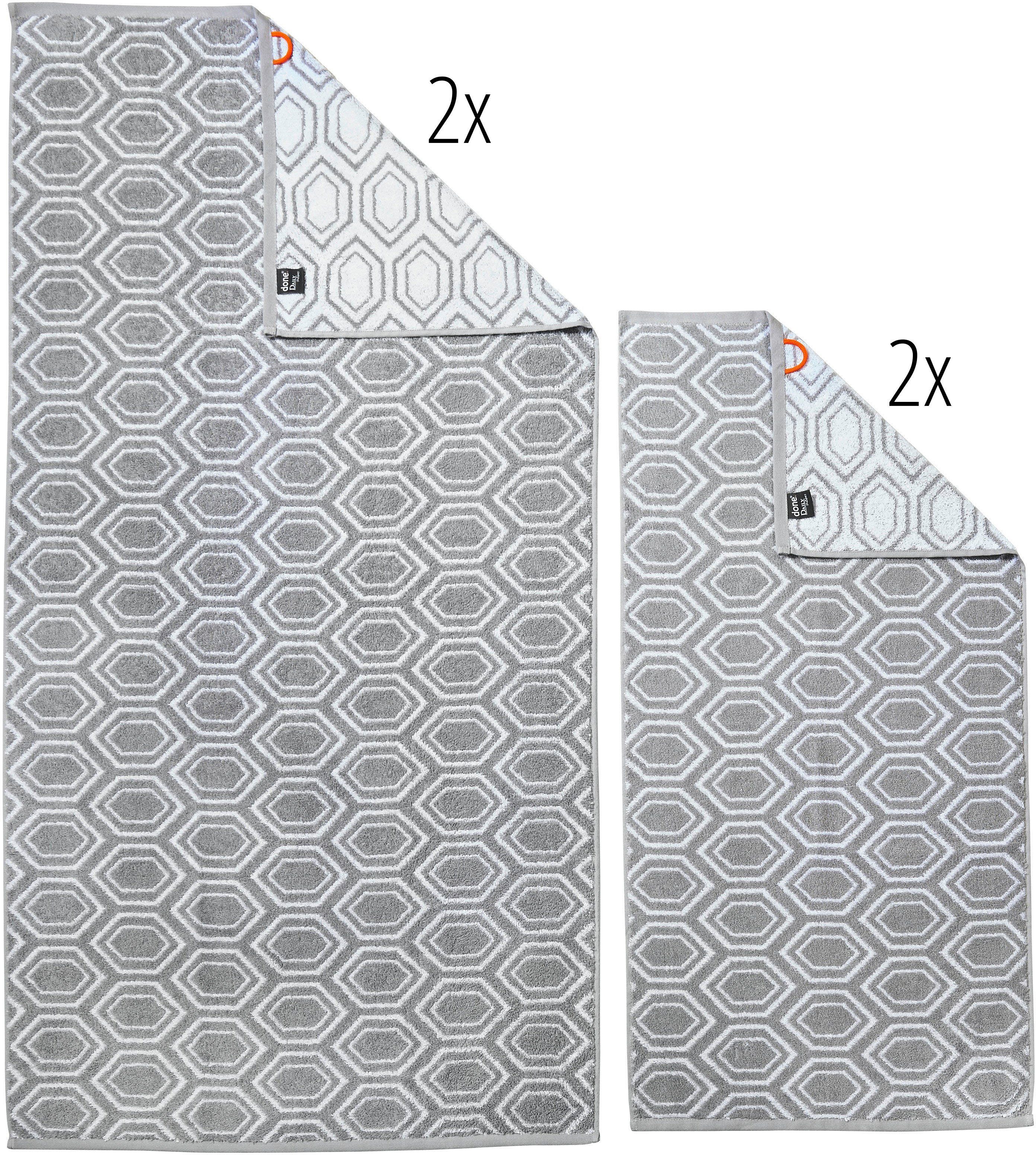 done.® Handtuch Set Daily Shapes Ethno, Jacquard-Walkfrottier, (Set, 4-tlg), 2x Handtücher & 2x Duschtücher, Jacquardgewebe, modernes Muster