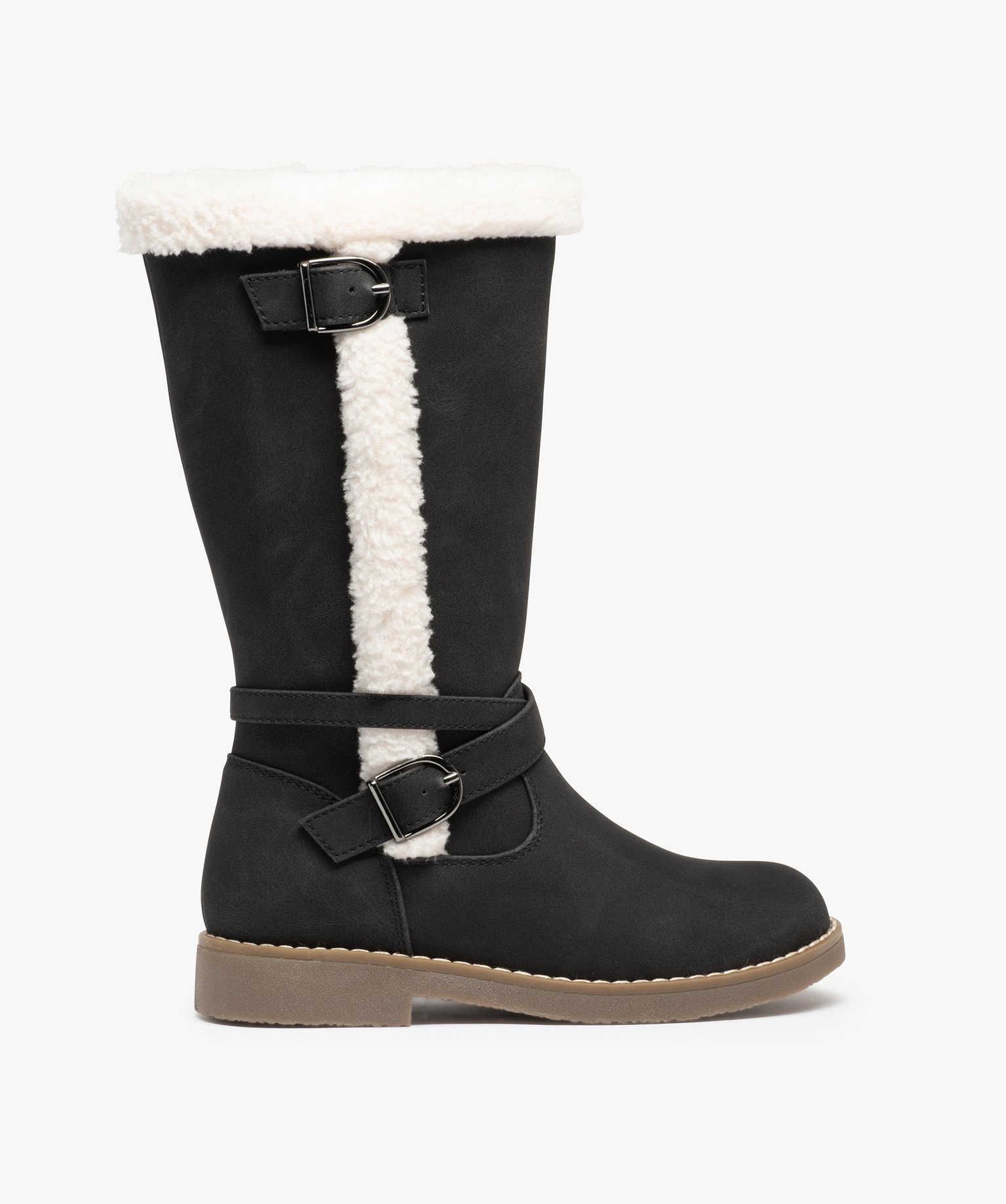 Bottes fille à talon plat et bordures en sherpa noir | GEMO