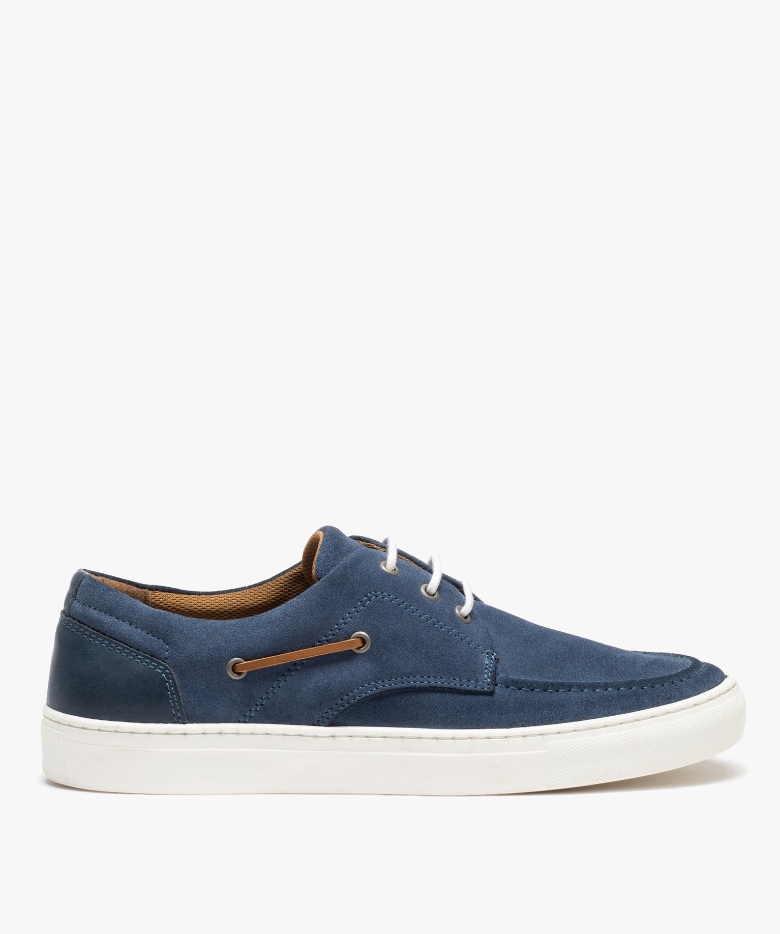 Chaussures bateau homme dessus en cuir uni à semelle contra... bleu | GEMO
