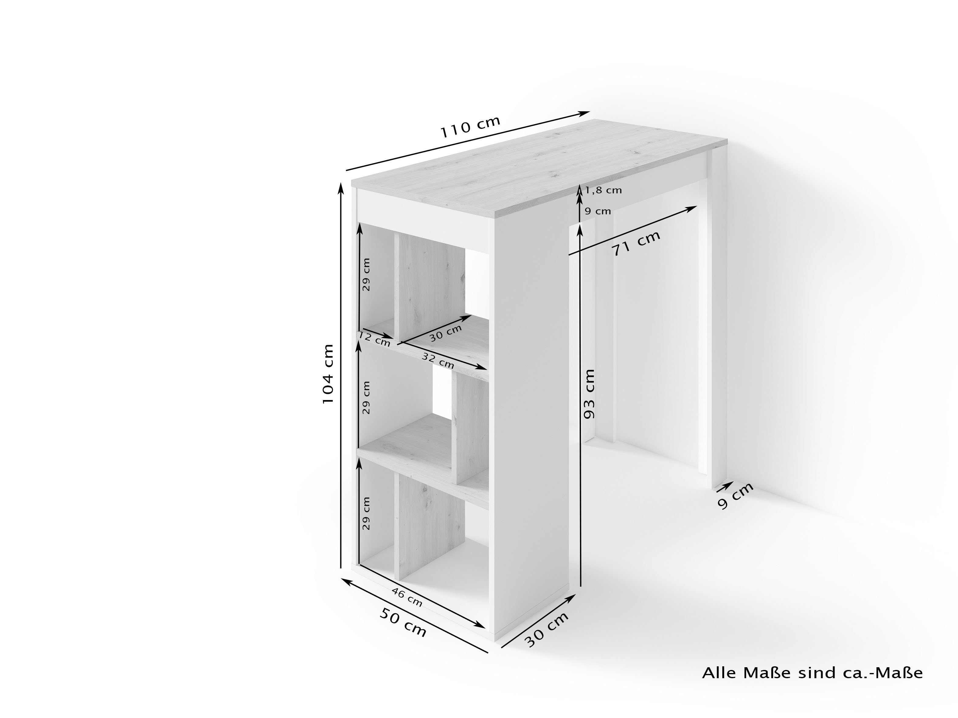 byLIVING Bartisch Moby, Breite 110 cm, Regalfächer, in verschiedenen Ausführungen erhältlich
