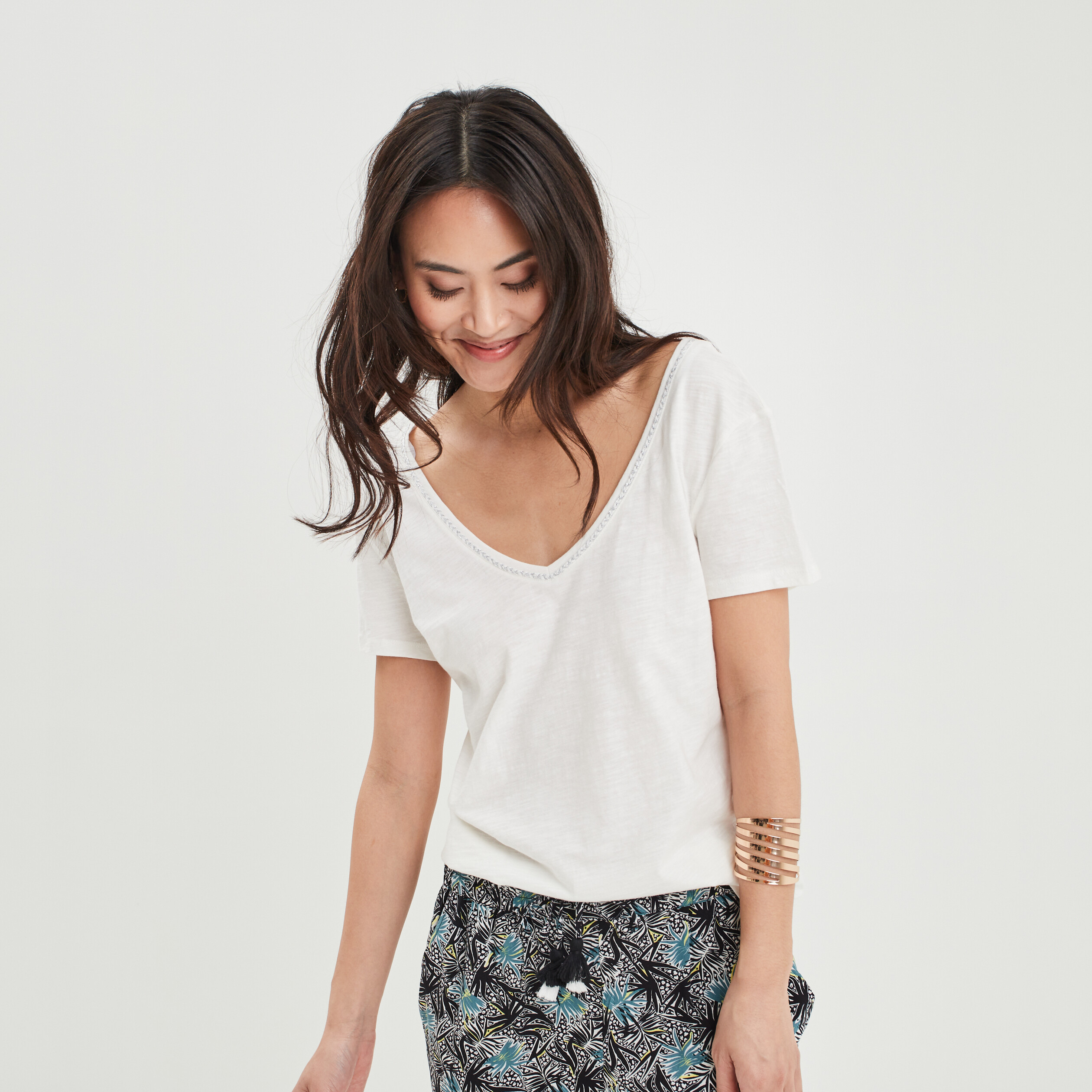 T-shirt à manches courtes blanc femme | La Halle