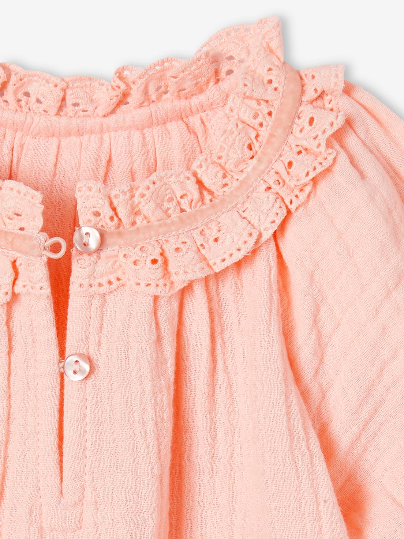 Blouse bébé en gaze de coton corail