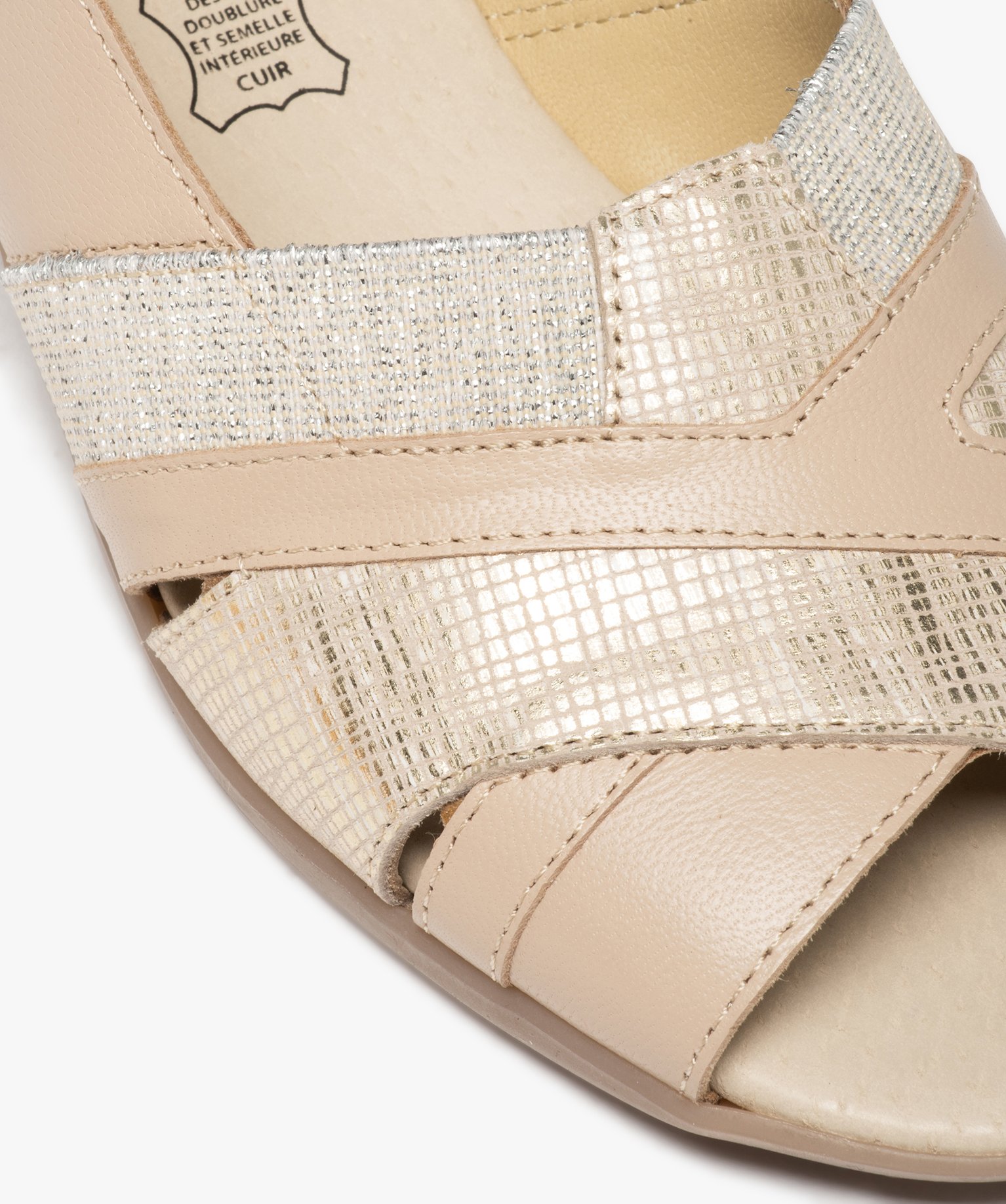 Sandales femme confort en cuir détails métallisés beige | GEMO