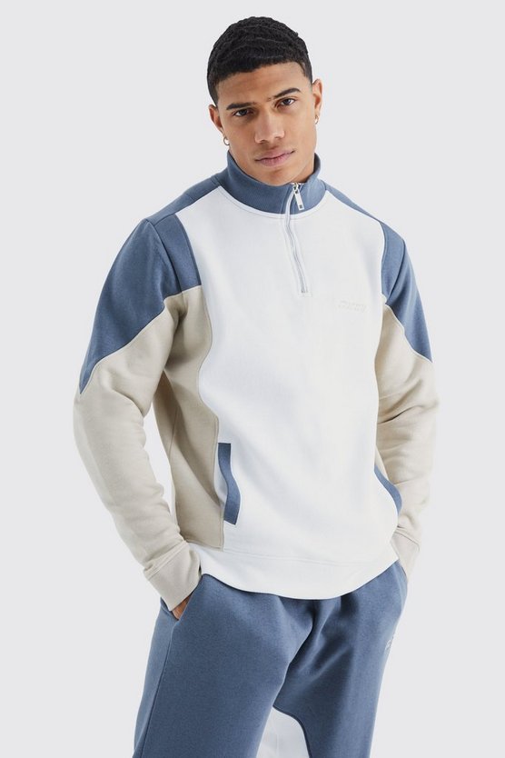 Man Colorblock Trainingsanzug mit 1/4 Reißverschluss und Trichterkragen