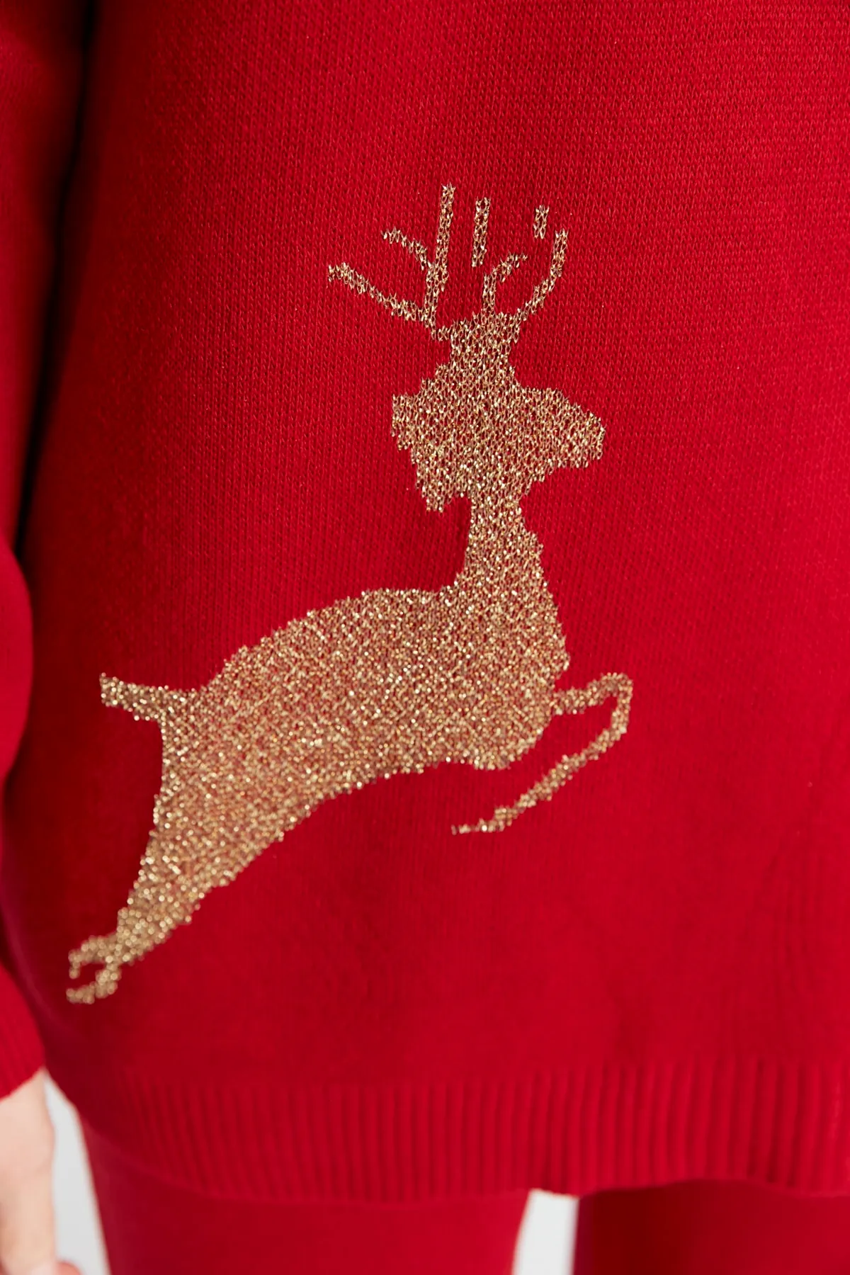 Trendyol Collection  Rotes gemustertes Strickoberteil und -unterteil-Set mit Neujahrsthema TWOAW23AU00174