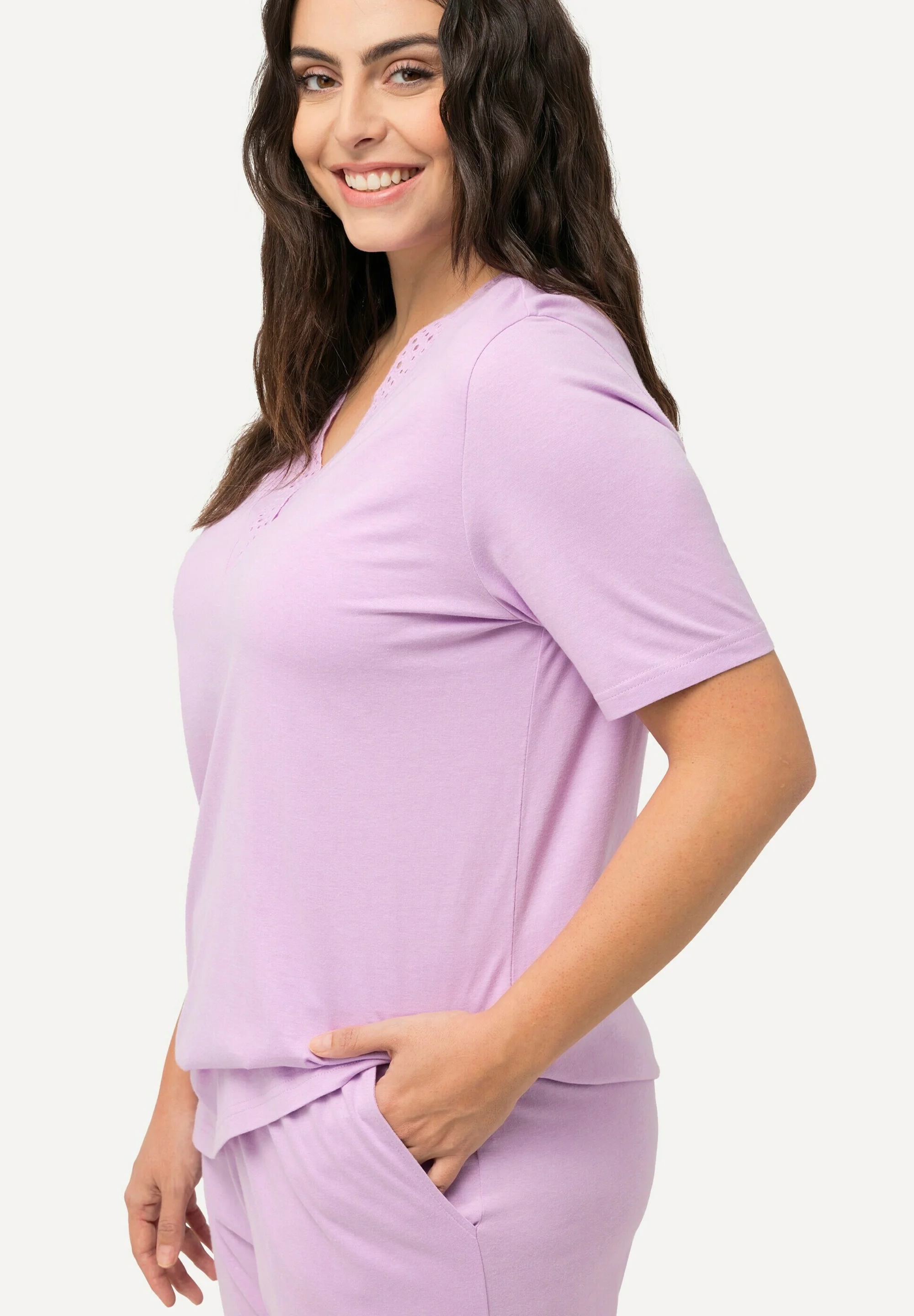 Ulla Popken SET LOCHSTICKEREI HALBARM - Pijama