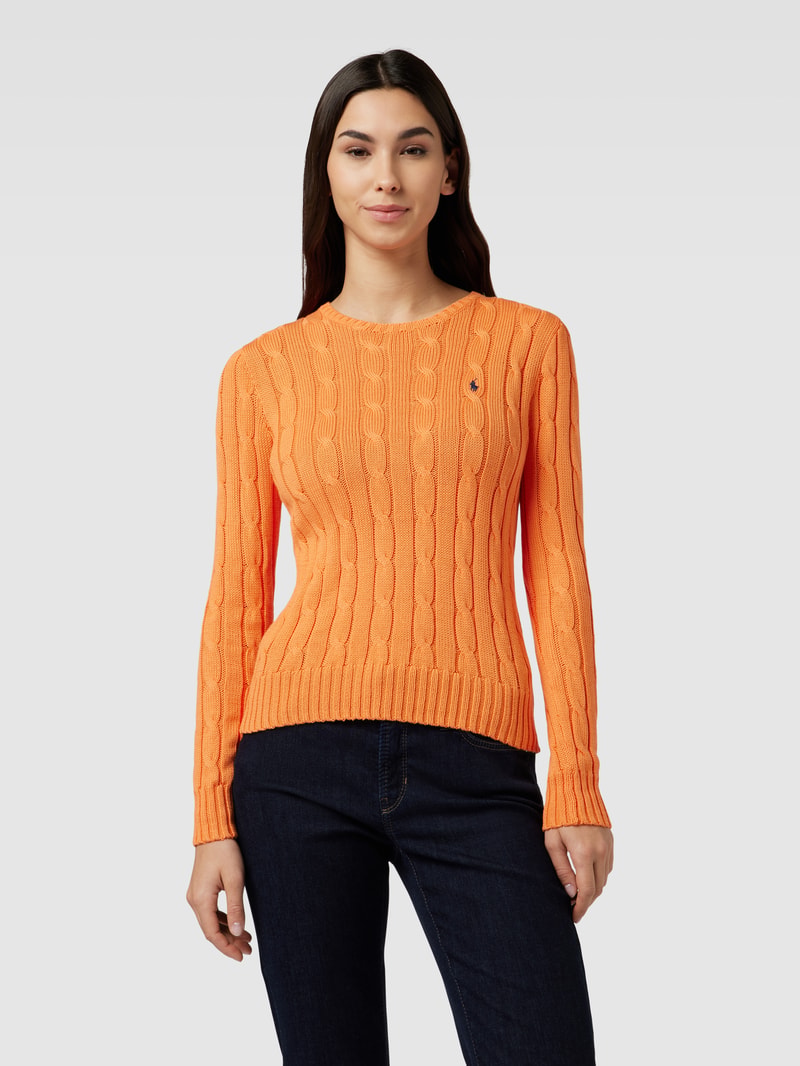 Strickpullover mit Zopfmuster Modell 'JULIANNA' in orange