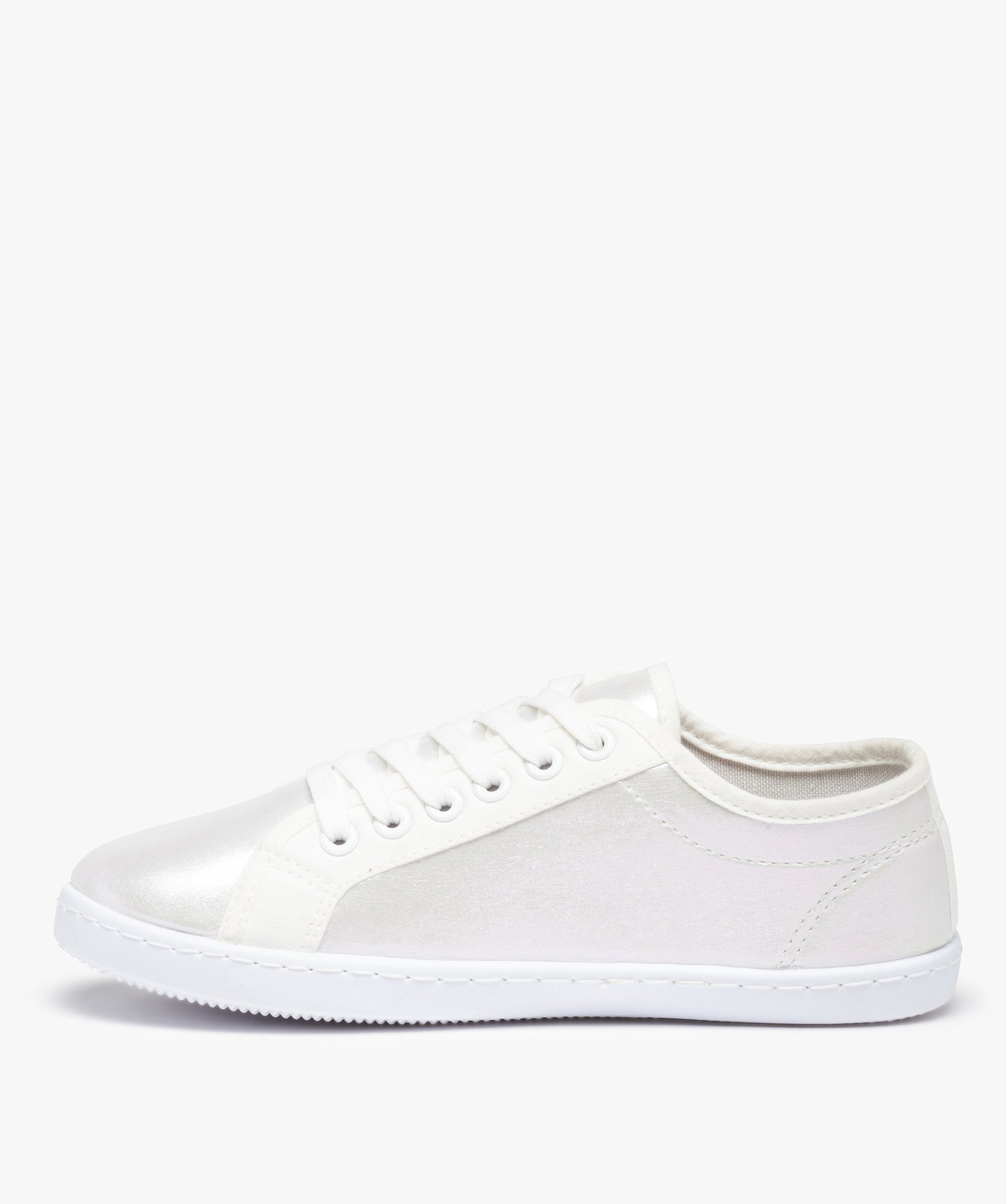 Baskets femme à semelle fine dessus toile irisée blanc | GEMO