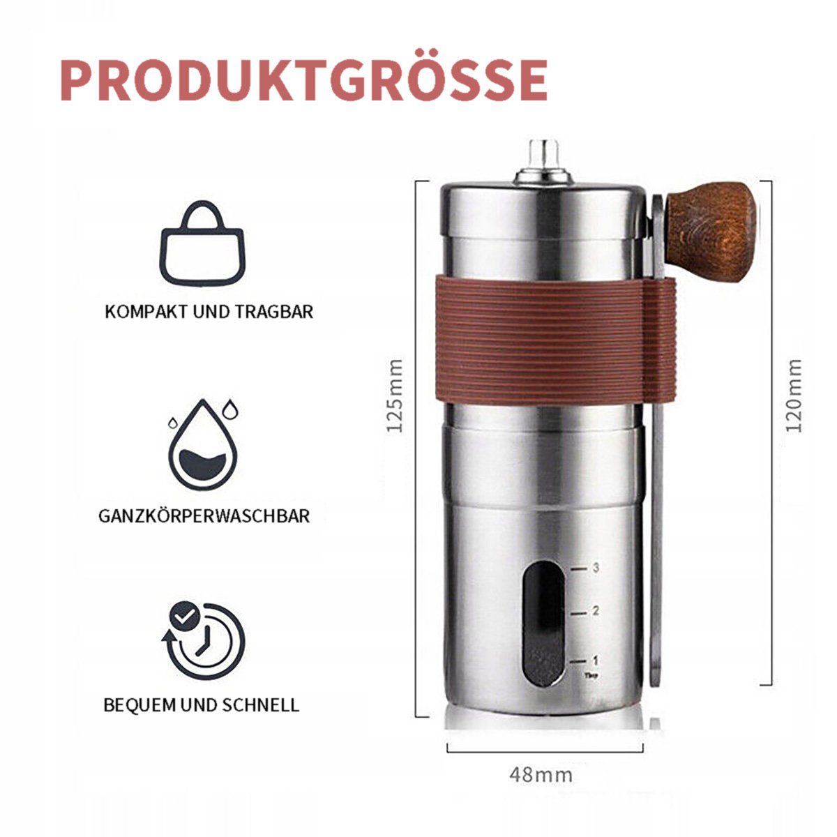 götäzer Kaffeemühle Manuelle Mini -Familie tragbare Kaffeebohnen -Schleifmaschine, Tragbar, handgeschöpfte Schleifbohnenmaschine, Edelstahl, einstellbar