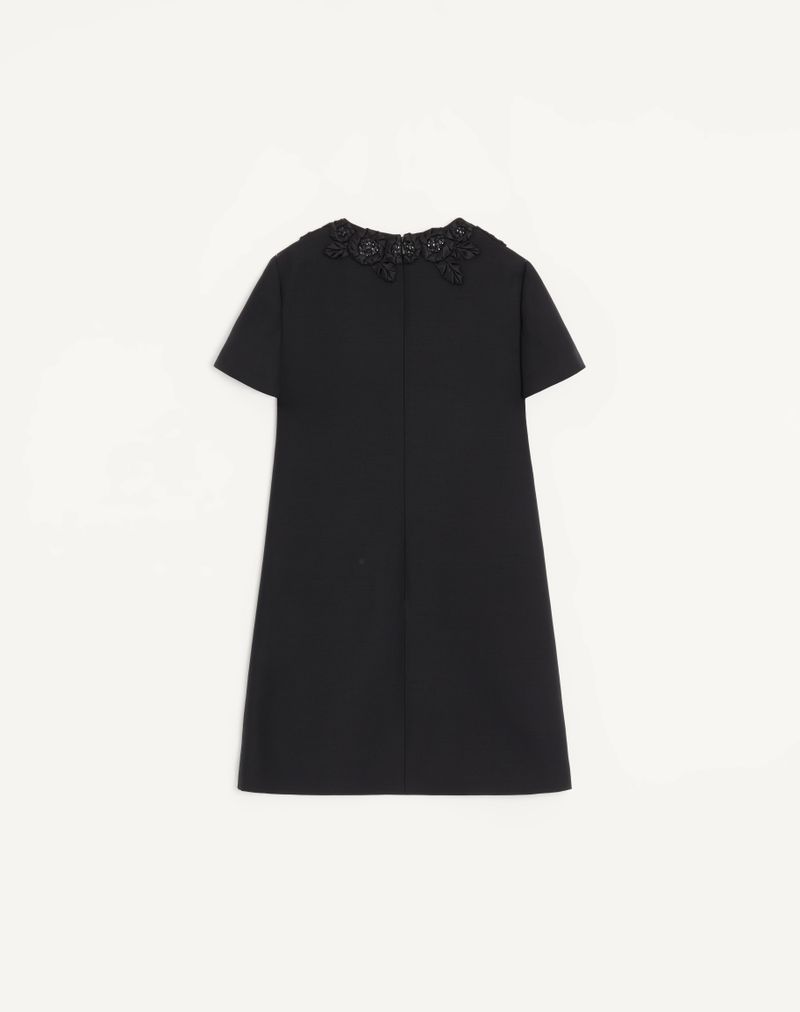 Vestido curto de crepe bordado de alta costura