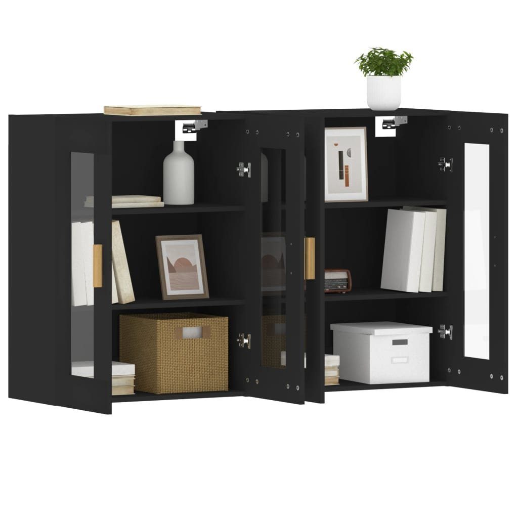 vidaXL Anrichte Wandschränke 2 Stk Schwarz Holzwerkstoff Glas Vitrine Hängeschrank