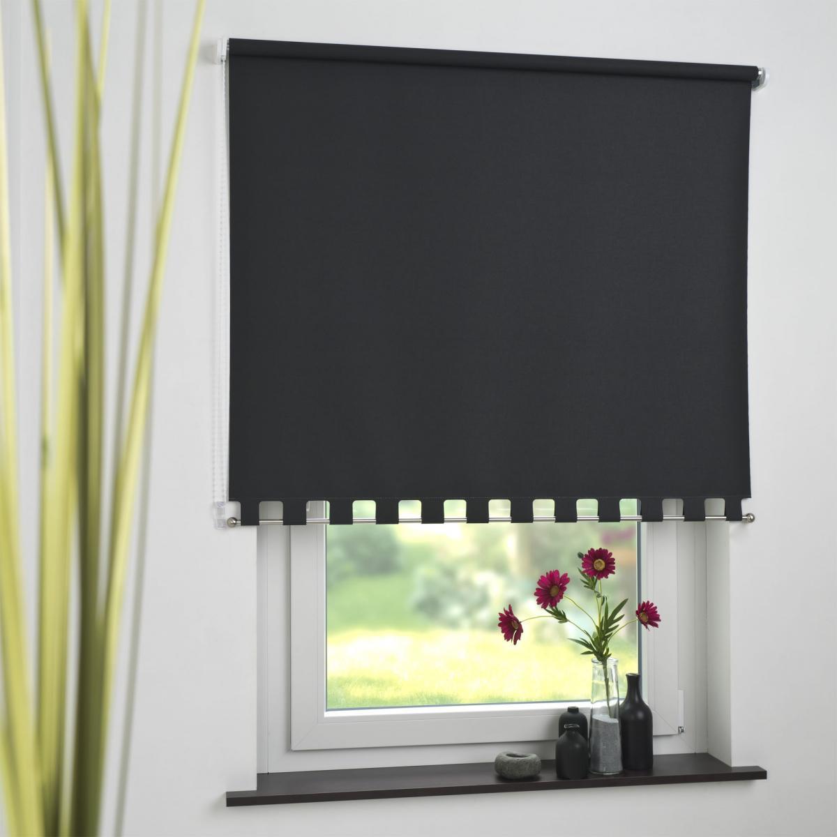 Bella Casa Seitenzugrollo Kettenzugrollo Volantrollo Rollo Eckig lichtdurchlässig 162 x 180 cm schwarz für Fenster