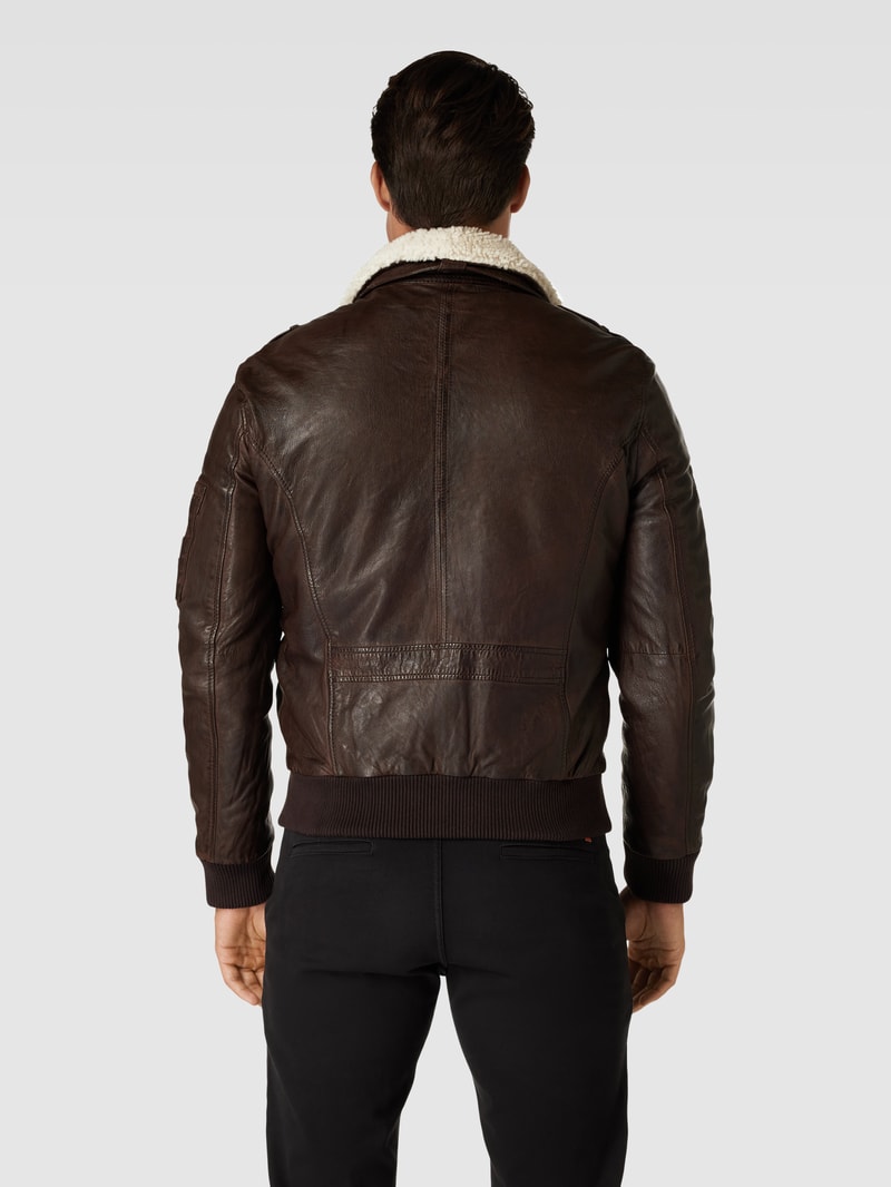 Lederjacke aus echtem Leder mit Label-Patches Modell 'CRUISE' in dunkelbraun