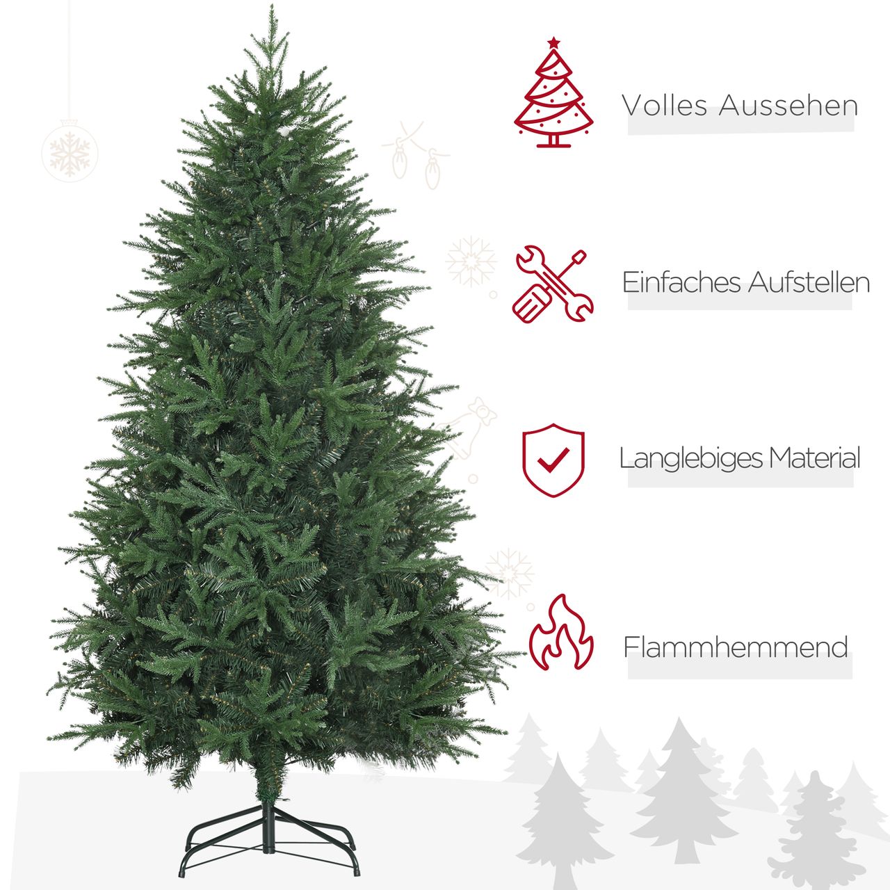 HOMCOM 180 cm Weihnachtsbaum Künstlich Naturgetreu Dichte Zweige Kunsttanne Tannenbaum mit 4030 Astspitzen realistisches Aussehen für Weihnachtsfest Grün
